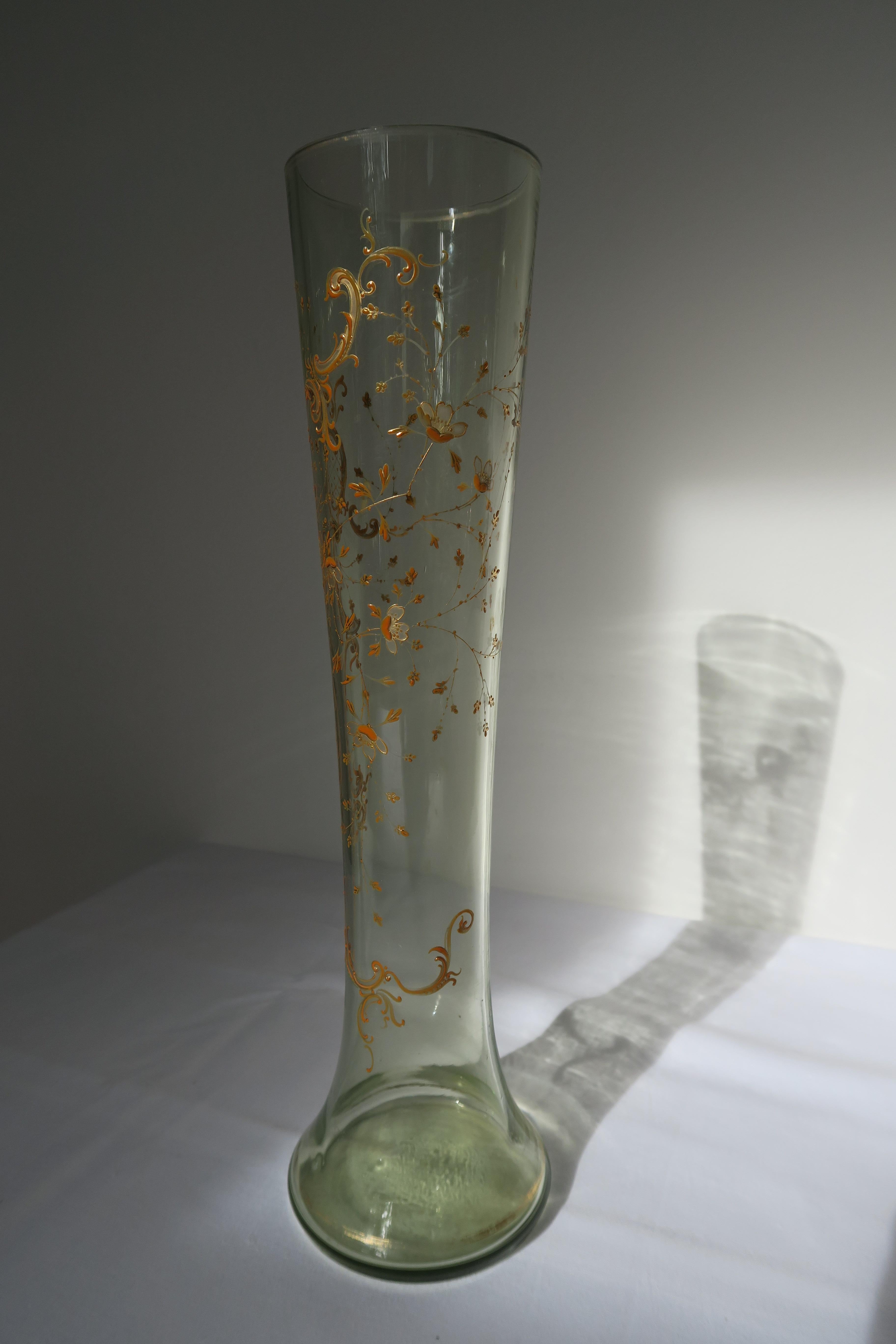 Hand-Crafted Original Hand-Painted Cherry Blossom Vase by Ludwig Moser For Sale