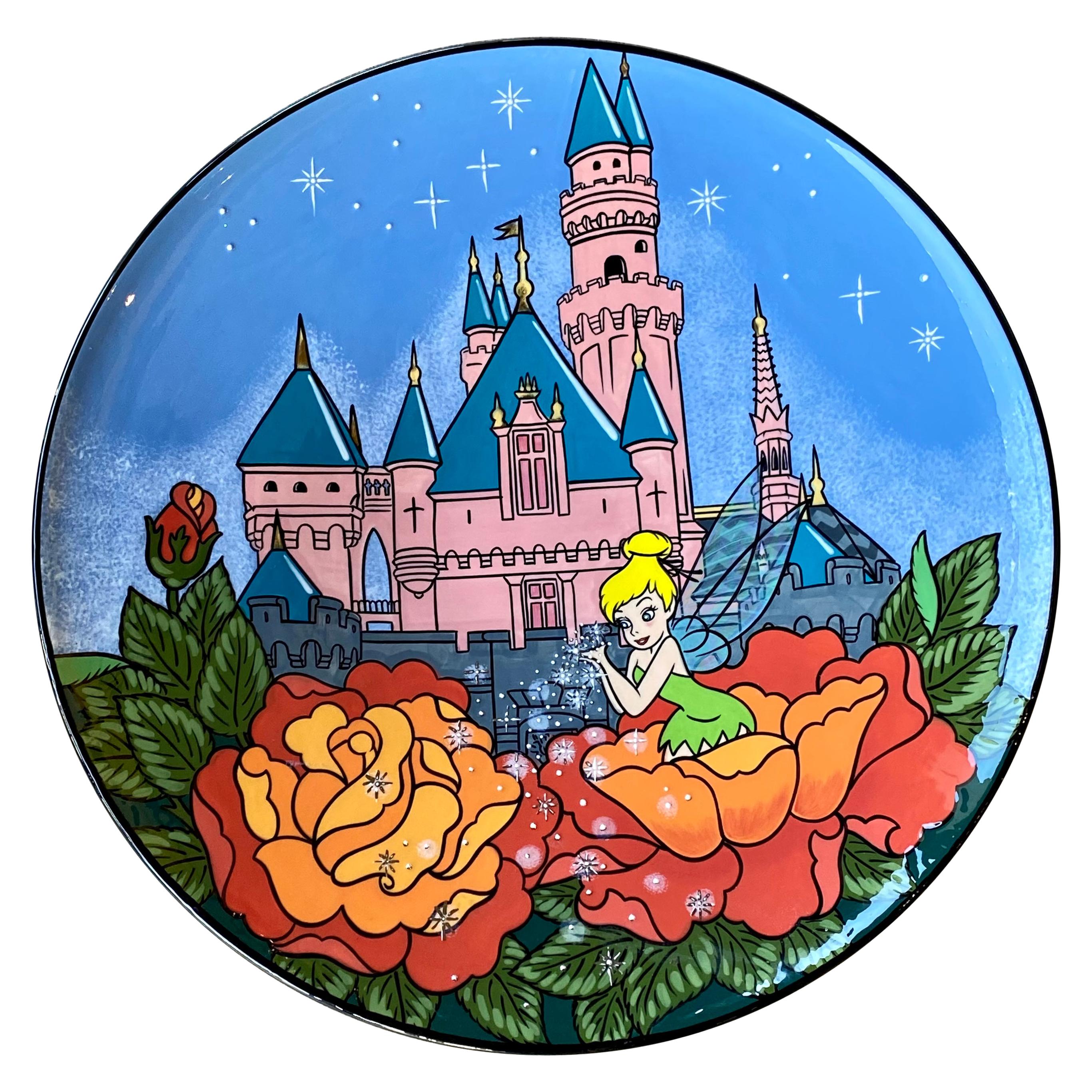 Großer Original handbemalter Disney-Tinkerglocken-Kunstteller von Elisabete Gomes im Angebot