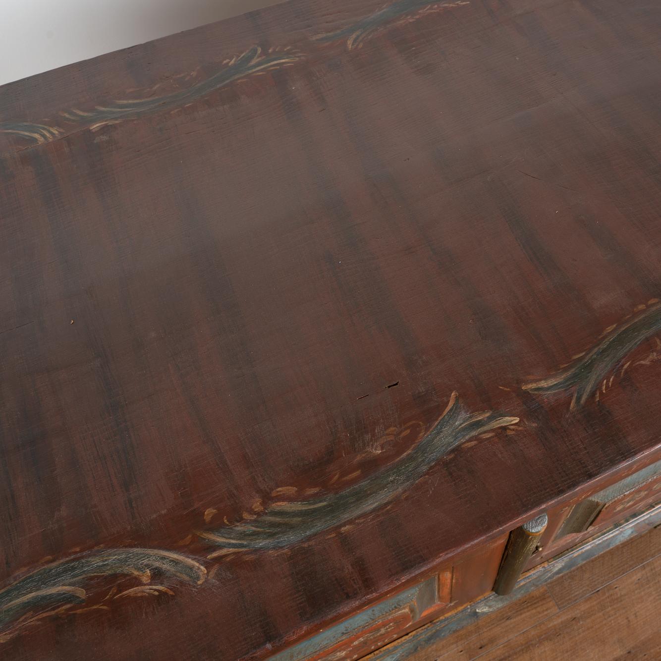 Original Hand Painted Drop Leaf Table Cabinet Sideboard, Sweden Dated 1813 4