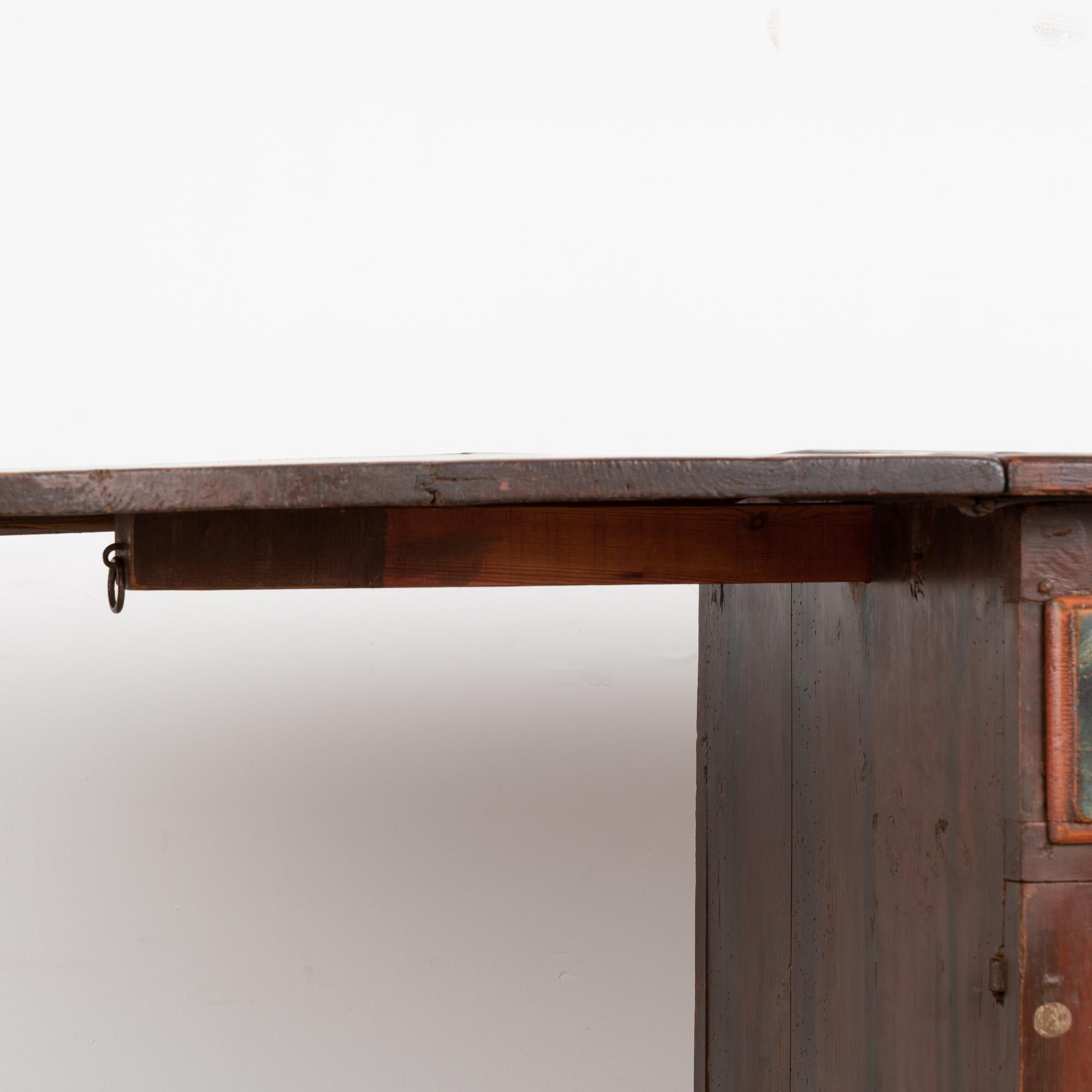 Original Hand Painted Drop Leaf Table Cabinet Sideboard, Sweden Dated 1813 For Sale 5