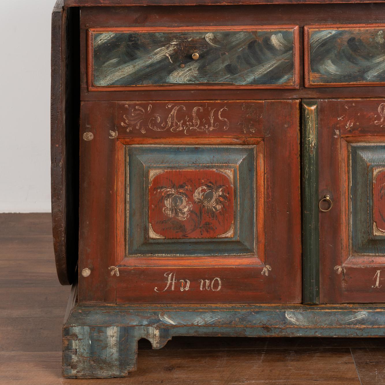 Original Hand Painted Drop Leaf Table Cabinet Sideboard, Sweden Dated 1813 For Sale 1