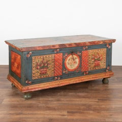 Original Hand Painted Flat Top Trunk dated 1834 from Austria