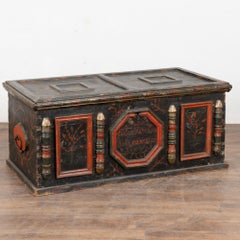 Original Hand Painted Flat Top Trunk Dated 1890 from Hungary