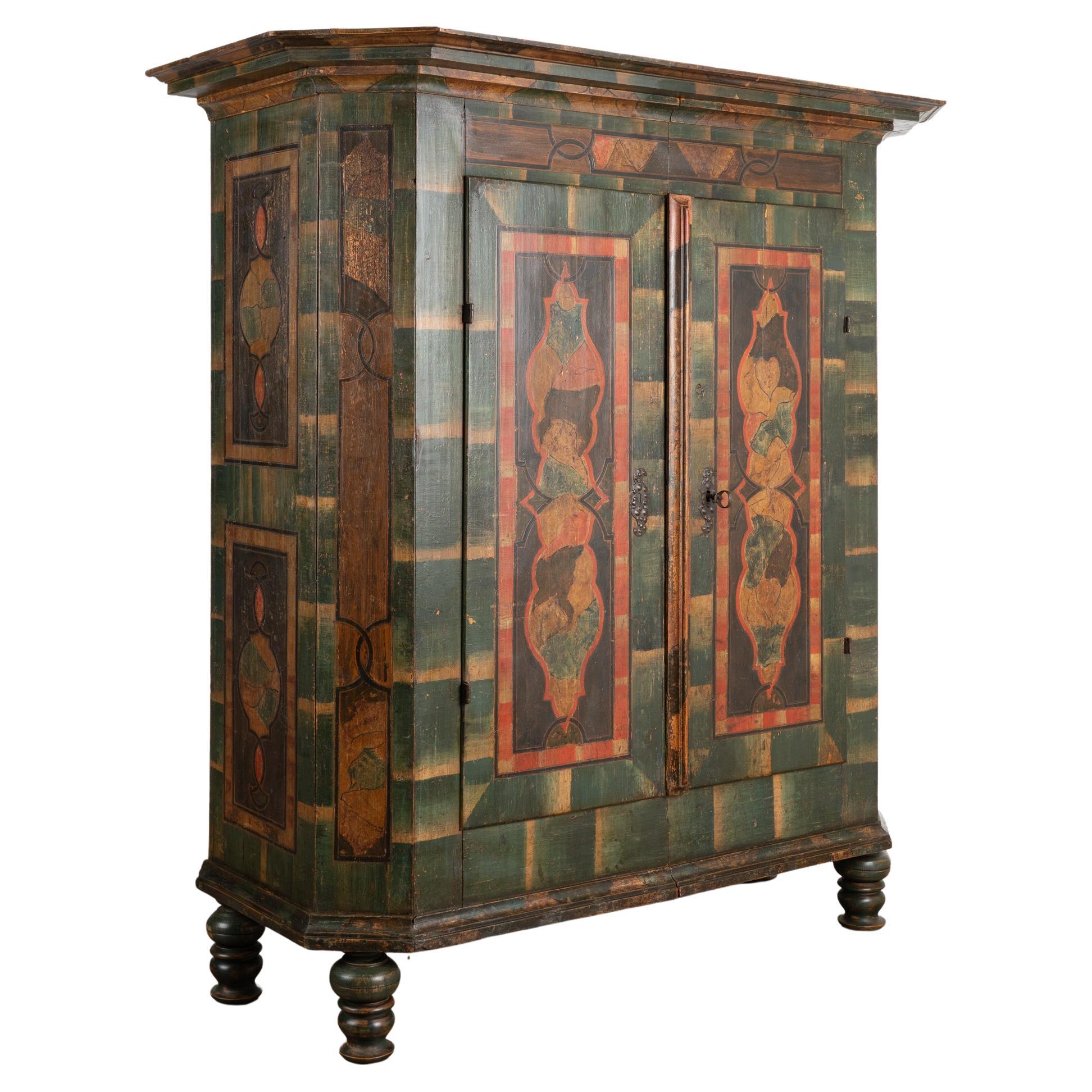 Original Hand Painted Green Two Door Armoire, Austria circa 1840-60 For Sale