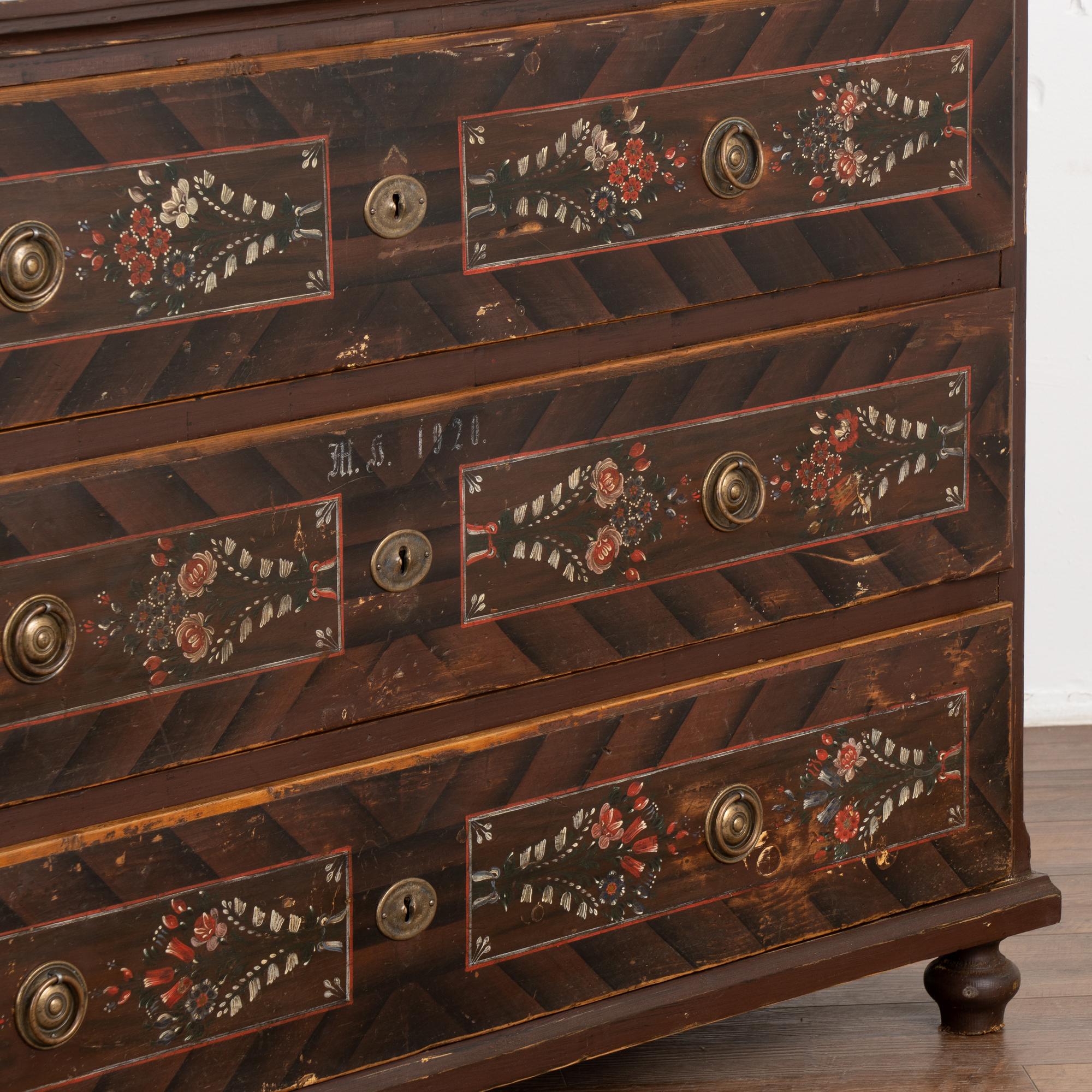  Original Hand Painted Large Chest of Three Drawers, Hungary dated 1920 3