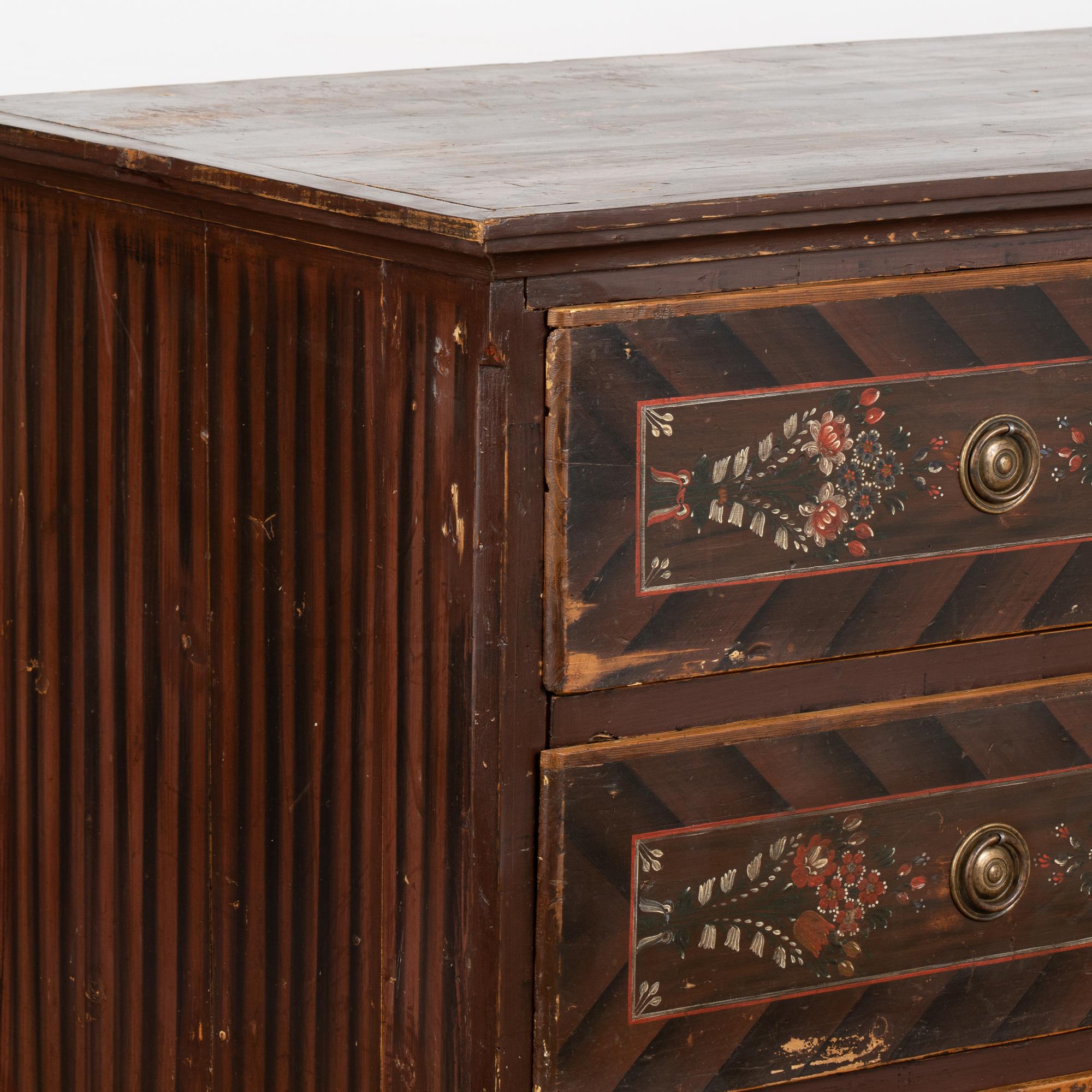 20th Century  Original Hand Painted Large Chest of Three Drawers, Hungary dated 1920