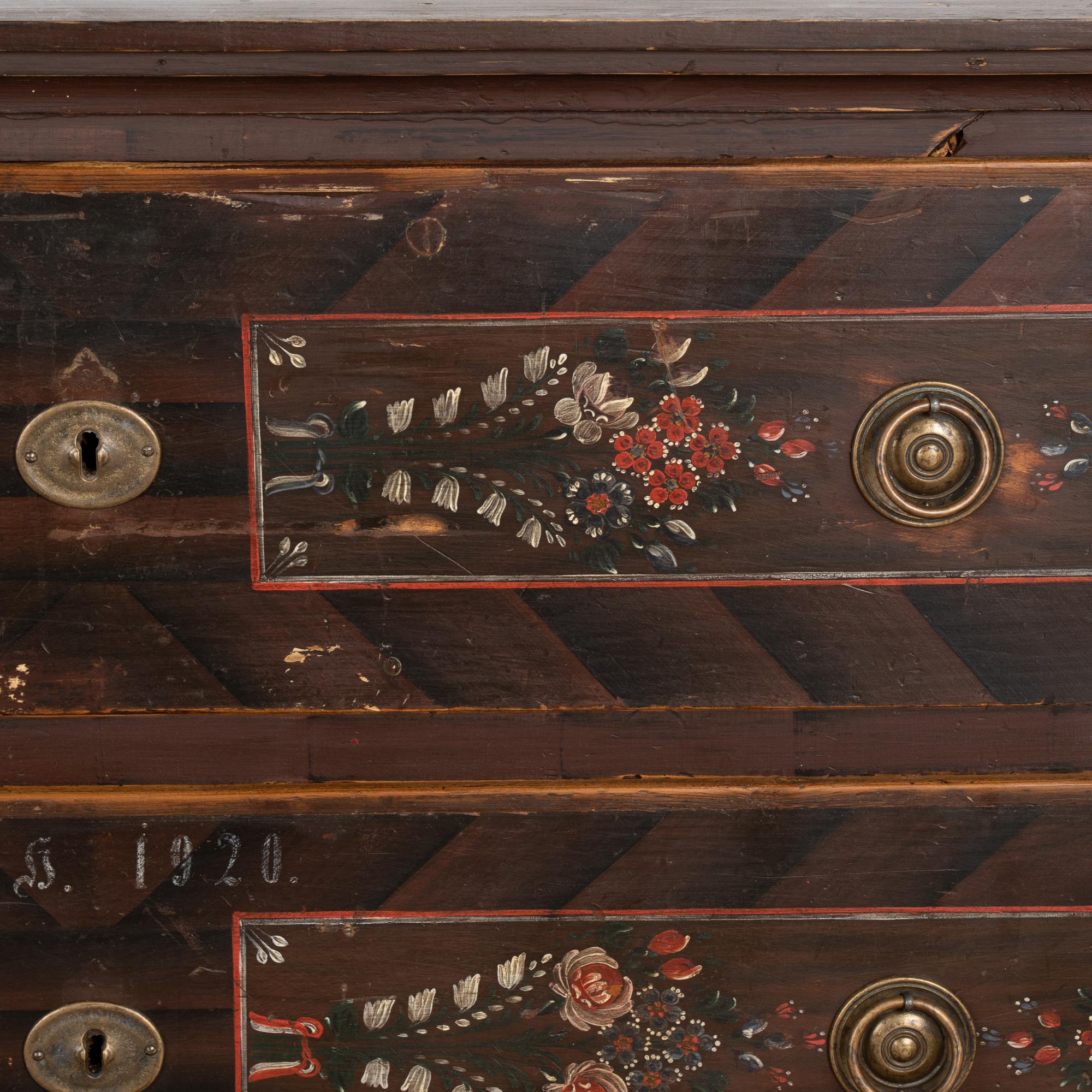  Original Hand Painted Large Chest of Three Drawers, Hungary dated 1920 2