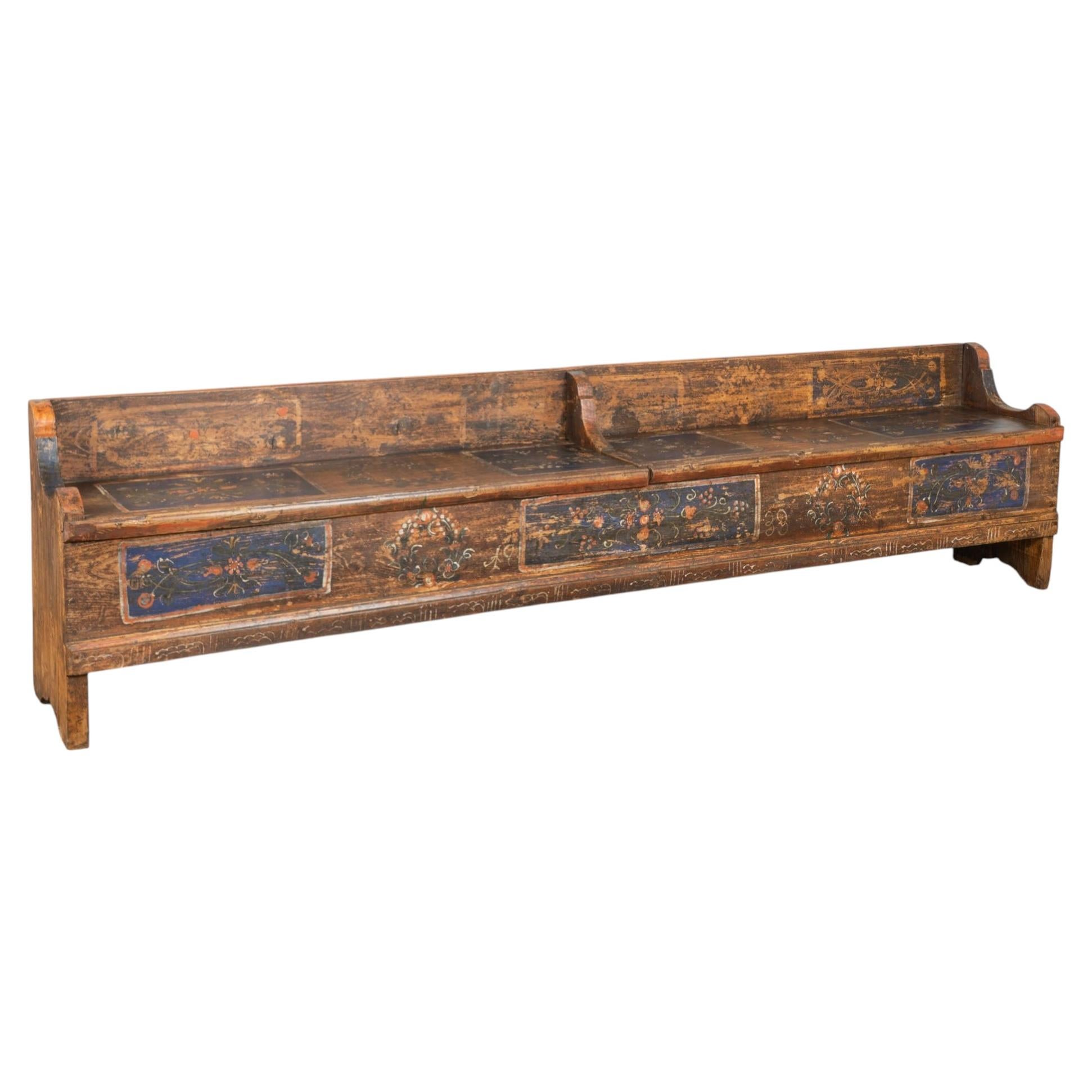 Original Hand Painted Long Pine Bench Dated 1933