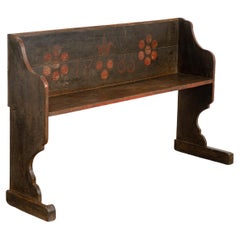 Original Hand Painted Narrow Bench with Red Flowers, Hungary, Dated 1883