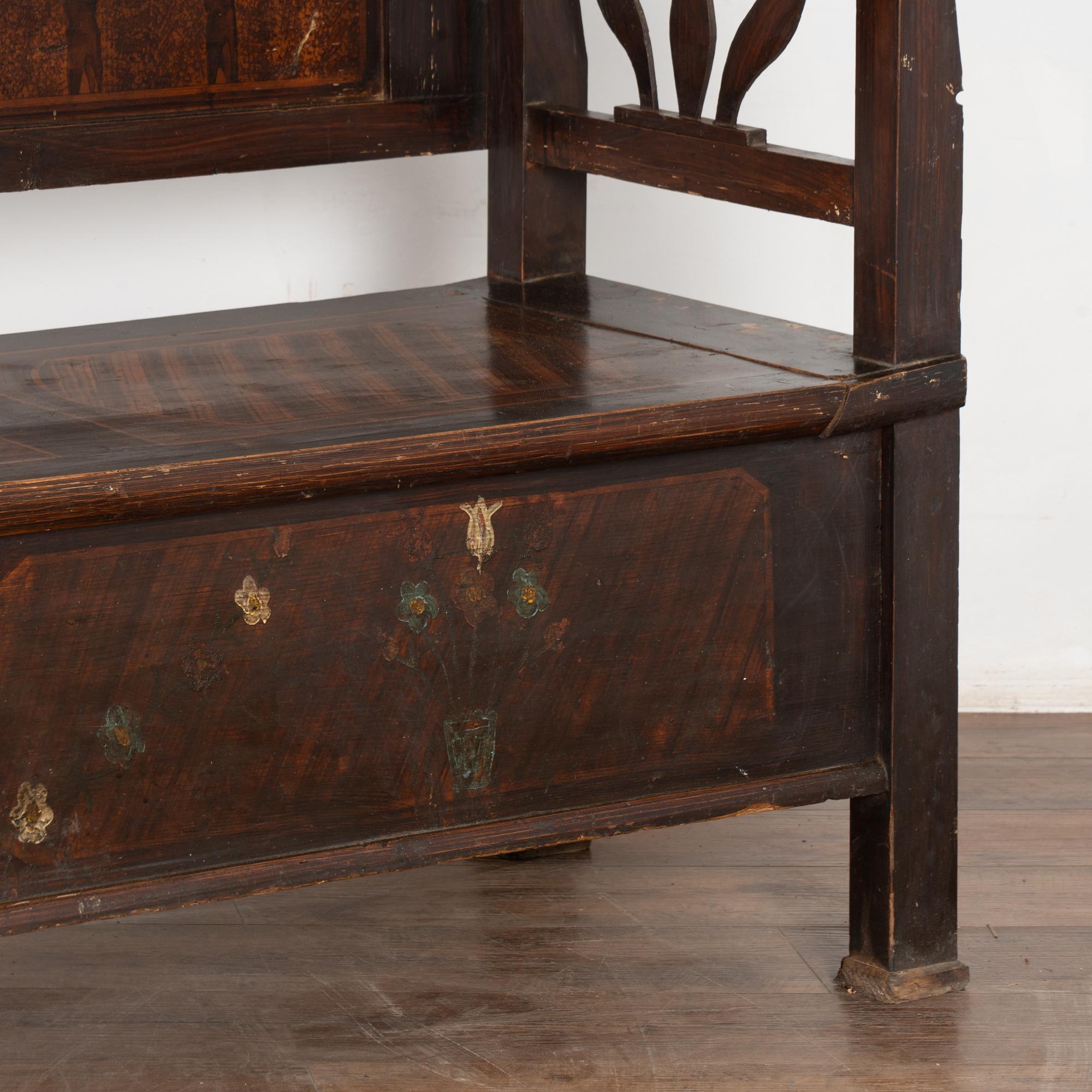 Banc original en pin peint à la main avec rangement, vers 1890-1920 en vente 5