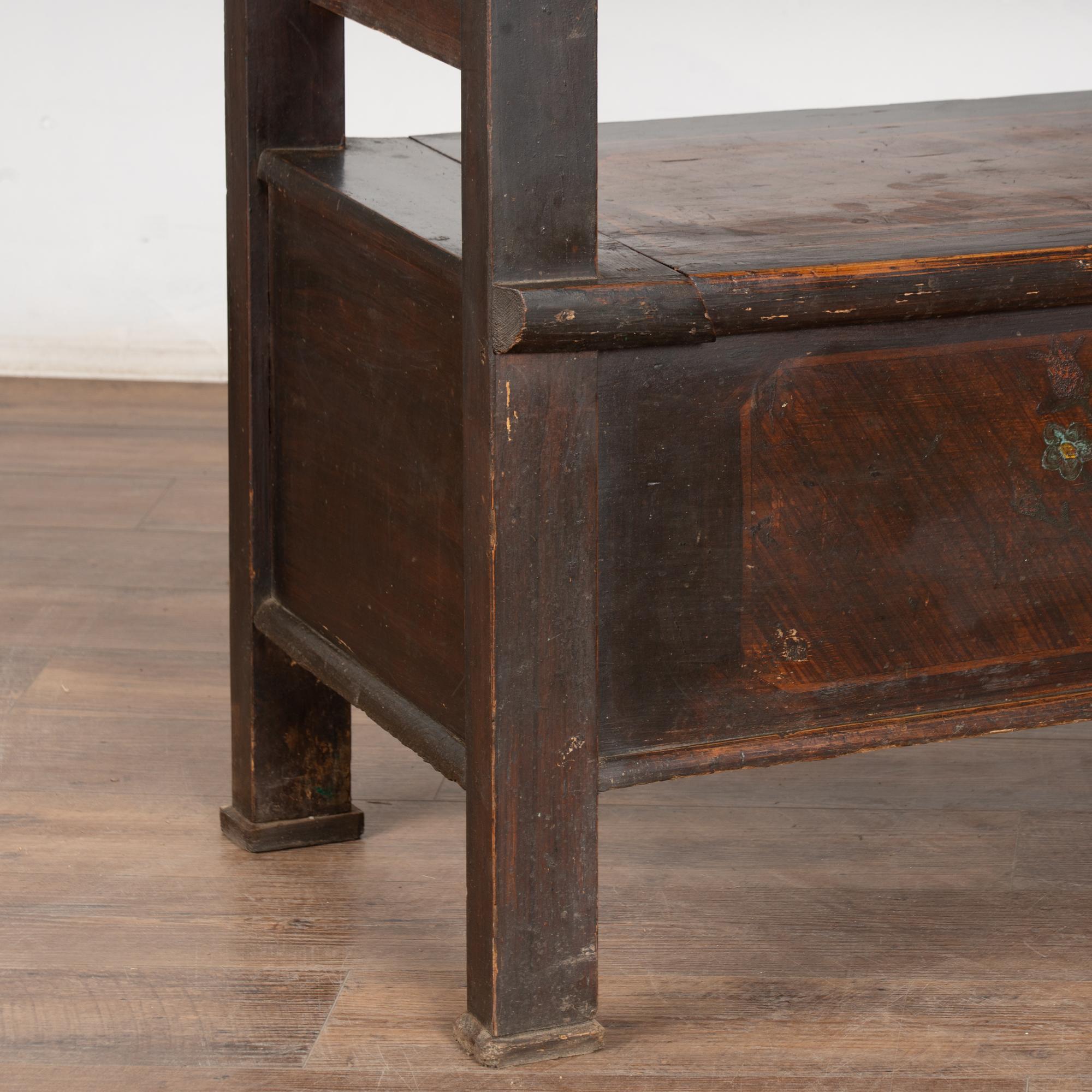 Banc original en pin peint à la main avec rangement, vers 1890-1920 en vente 6
