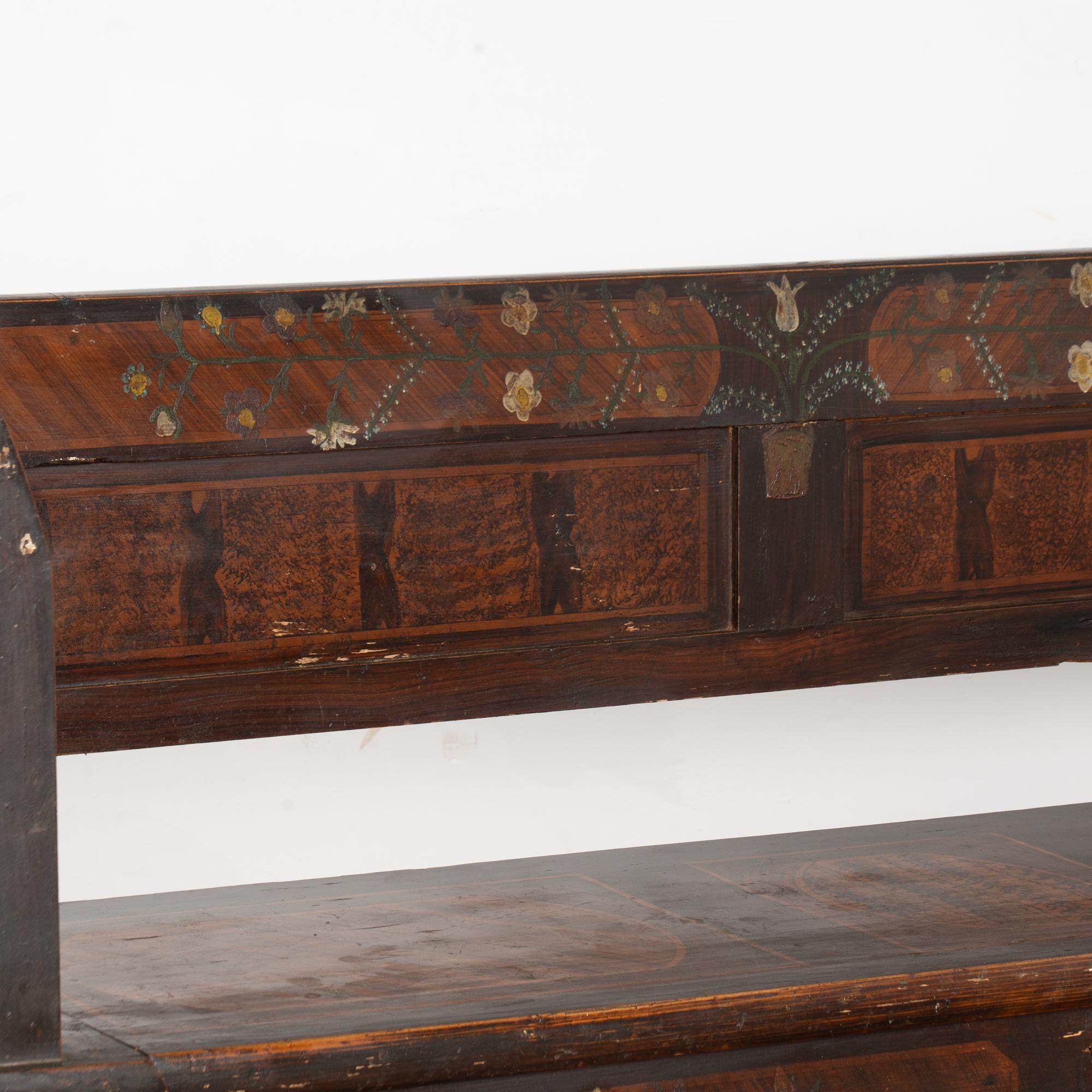 Banc original en pin peint à la main avec rangement, vers 1890-1920 en vente 1