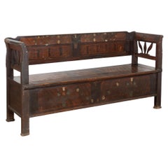 Original Hand-Painted Pine Bench with Storage, circa 1890-1920
