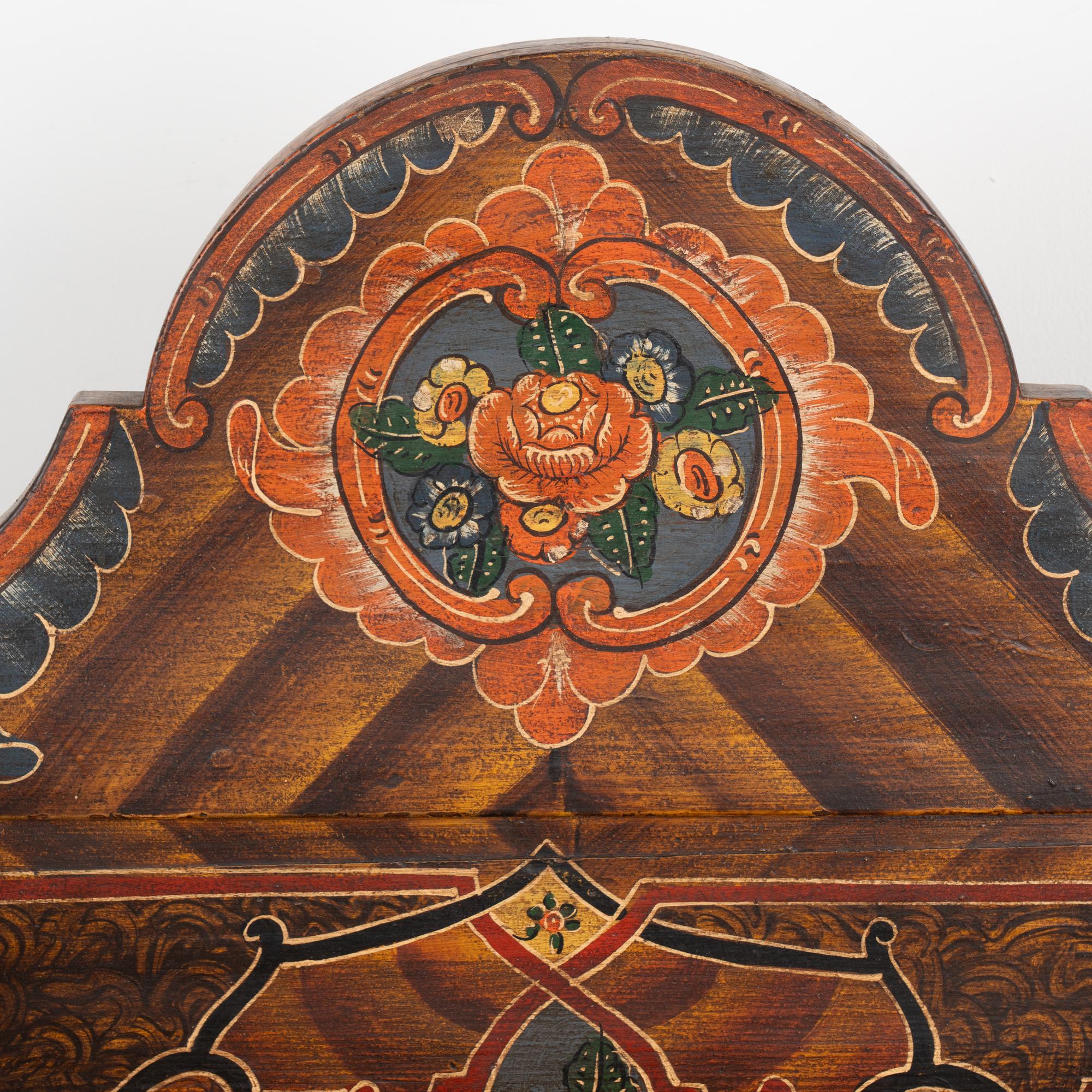 Original Hand Painted Small Bench With High Back, Hungary circa 1860-80 For Sale 2