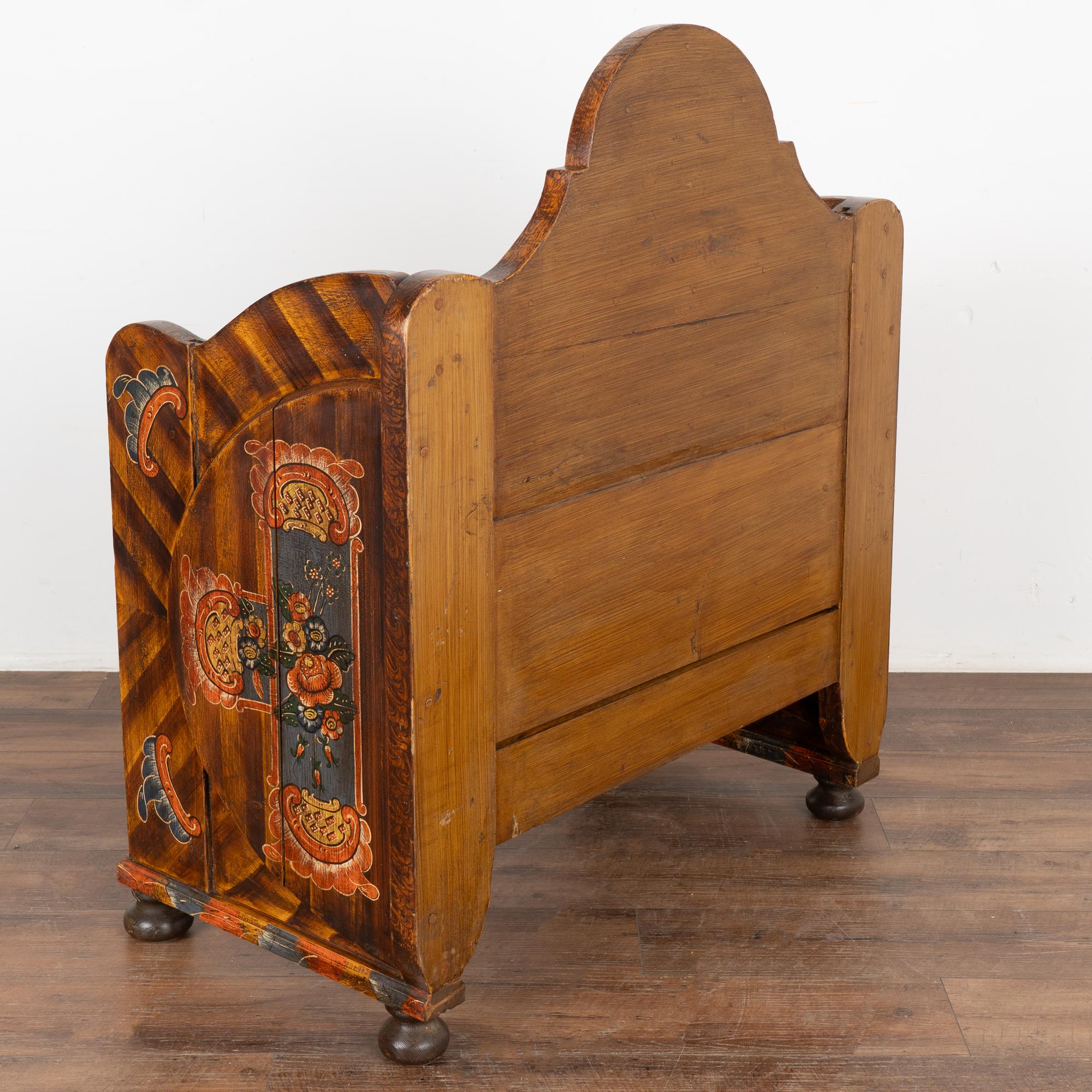 Original Hand Painted Small Bench With High Back, Hungary circa 1860-80 For Sale 3