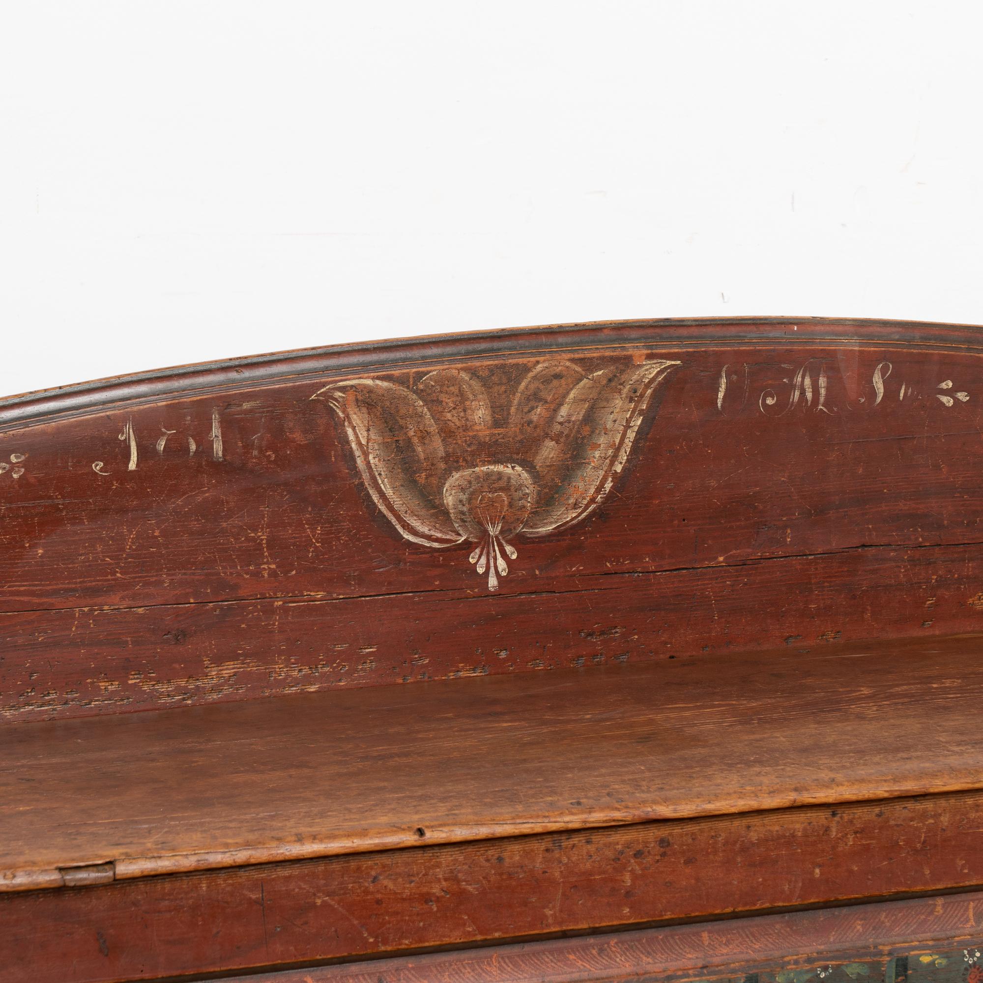 Original Hand Painted Swedish Bench, Dated 1817 For Sale 1