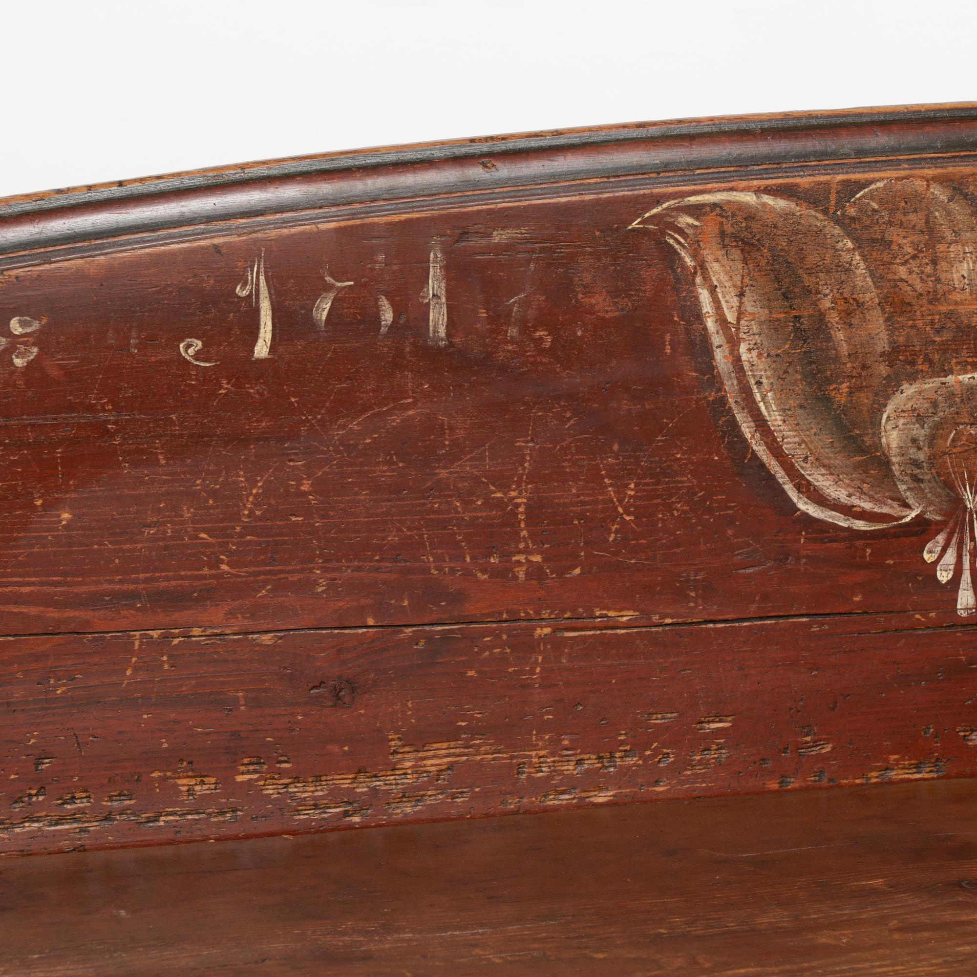 Original Hand Painted Swedish Bench, Dated 1817 For Sale 2