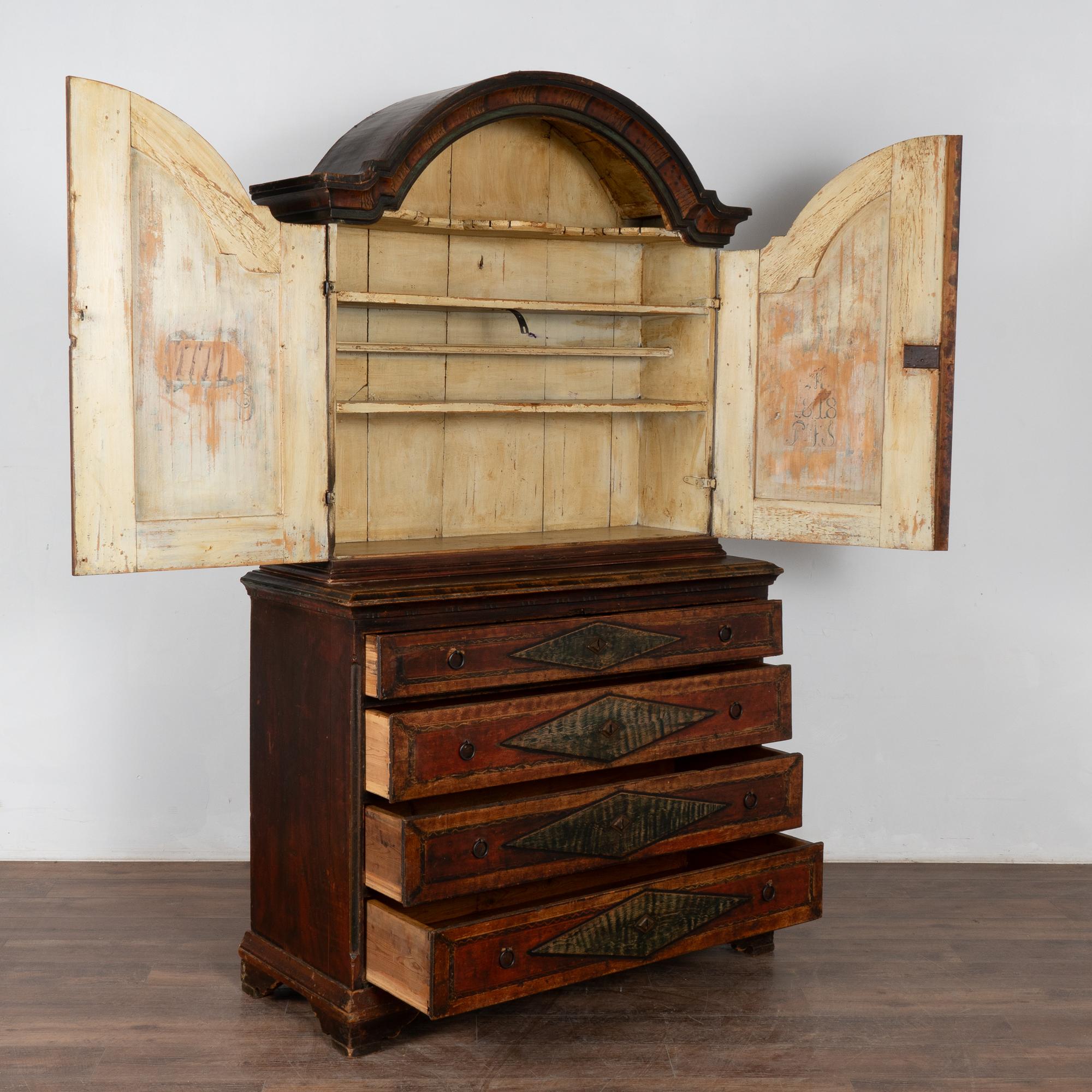 Folk Art Original Hand Painted Swedish Cabinet Cupboard, Dated 1818 For Sale