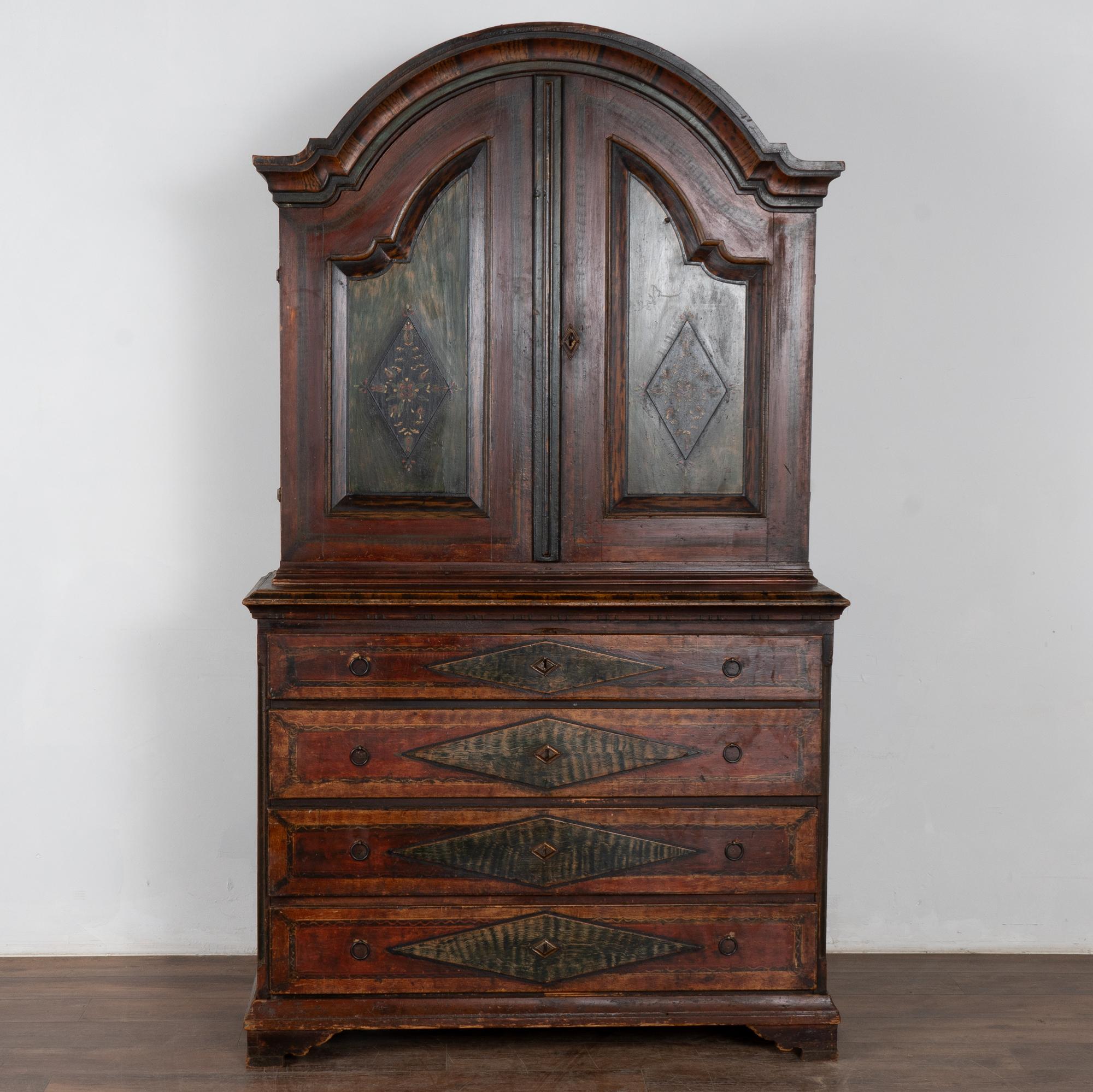 Original Hand Painted Swedish Cabinet Cupboard, Dated 1818 In Good Condition For Sale In Round Top, TX