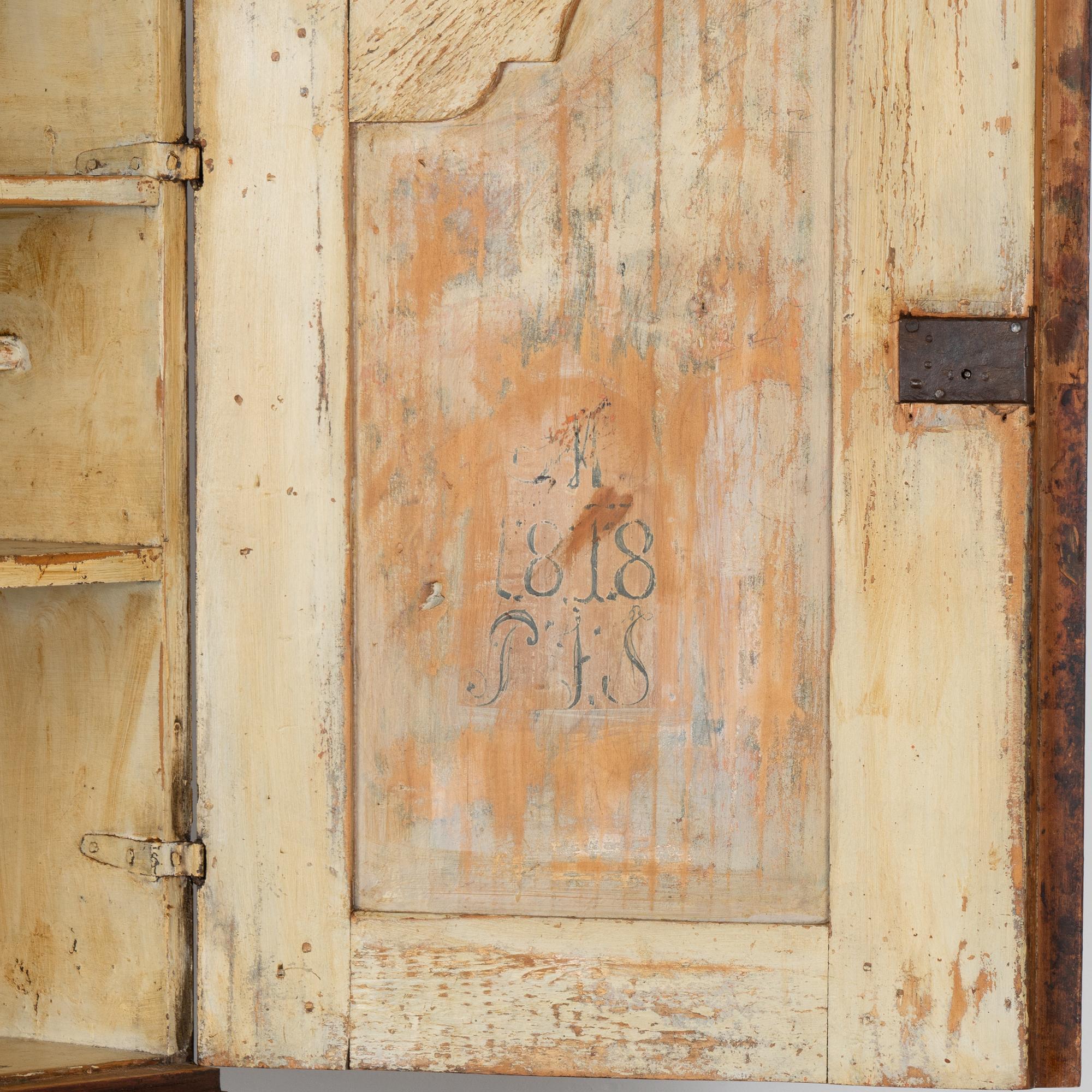 Original Hand Painted Swedish Cabinet Cupboard, Dated 1818 For Sale 3