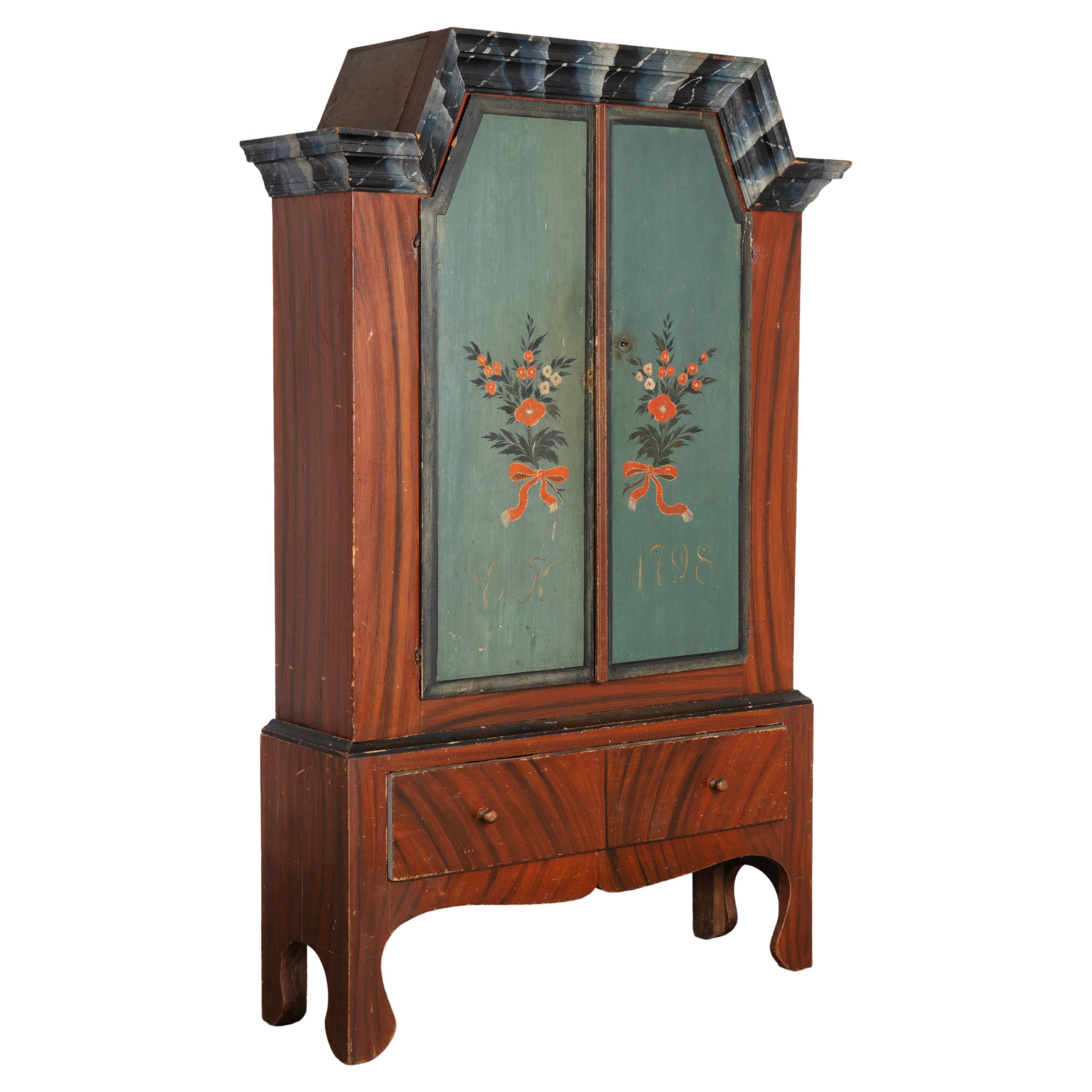 Original Hand Painted Swedish Cabinet dated 1798 For Sale
