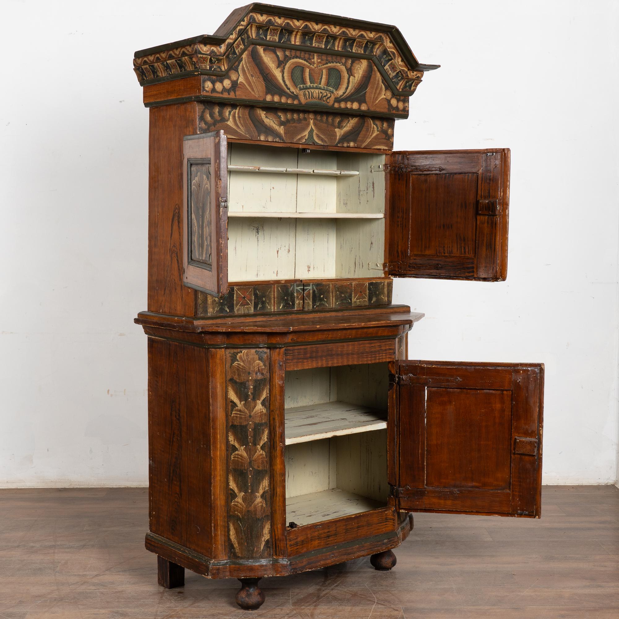Folk Art Original Hand Painted Swedish Dalarna Cabinet Cupboard dated 1788 For Sale