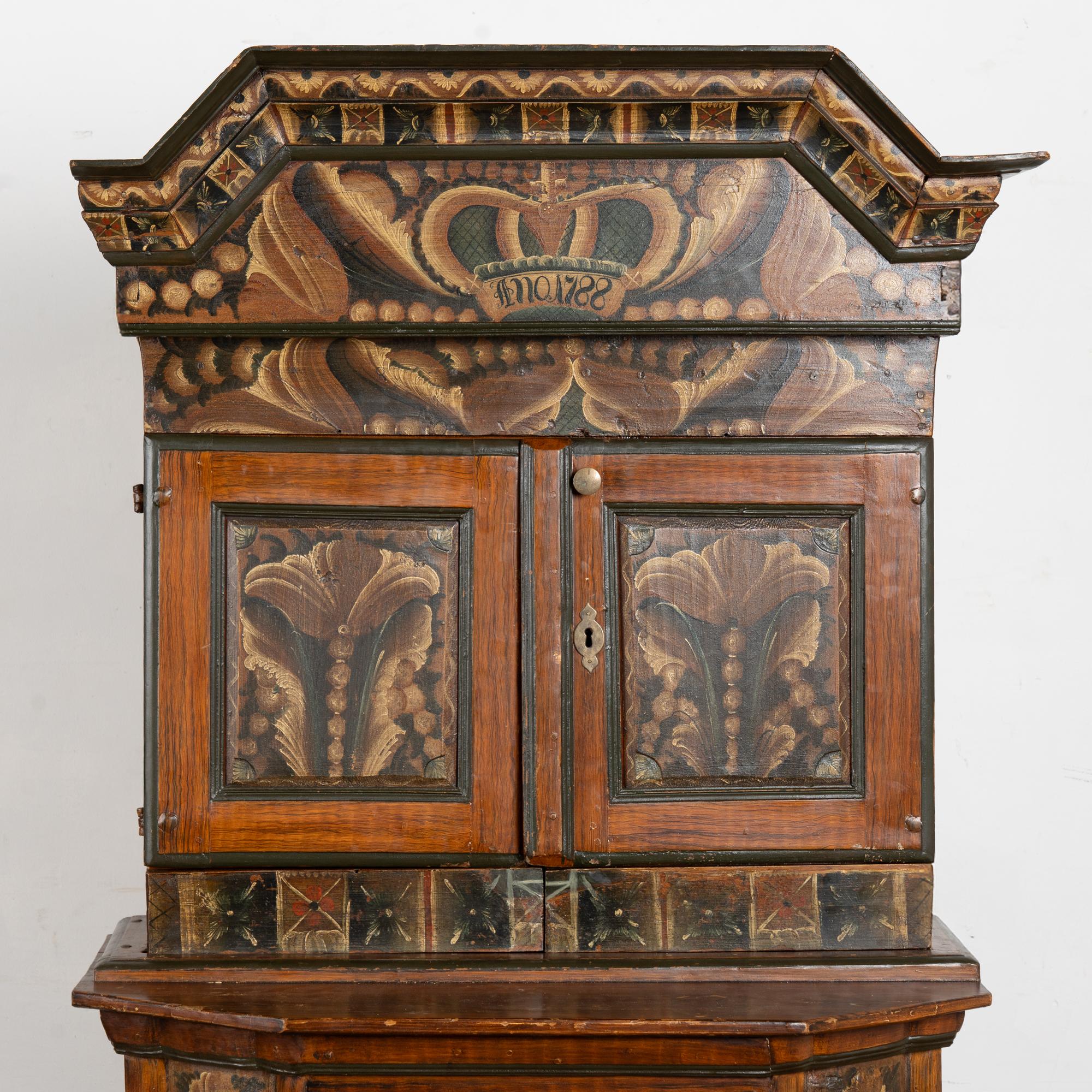 18th Century Original Hand Painted Swedish Dalarna Cabinet Cupboard dated 1788 For Sale