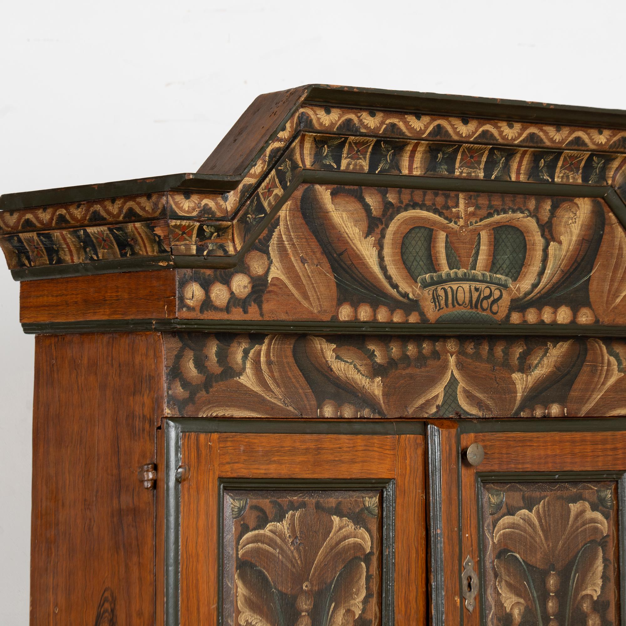 Pine Original Hand Painted Swedish Dalarna Cabinet Cupboard dated 1788 For Sale