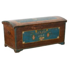 Antique Original Hand Painted Swedish Dome Top Trunk dated 1865