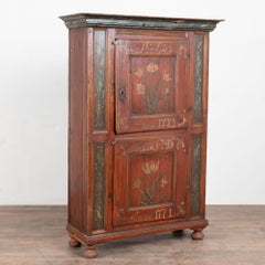 Original Hand Painted Swedish Pine Two Door Cupboard Cabinet Dated 1771