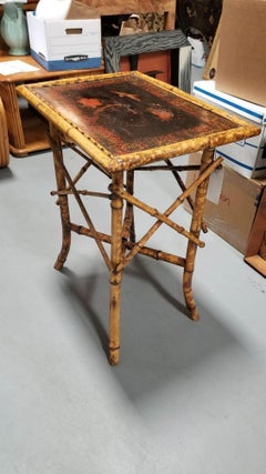 Original Hand Painted Tiger Bamboo Pedestal Side Table