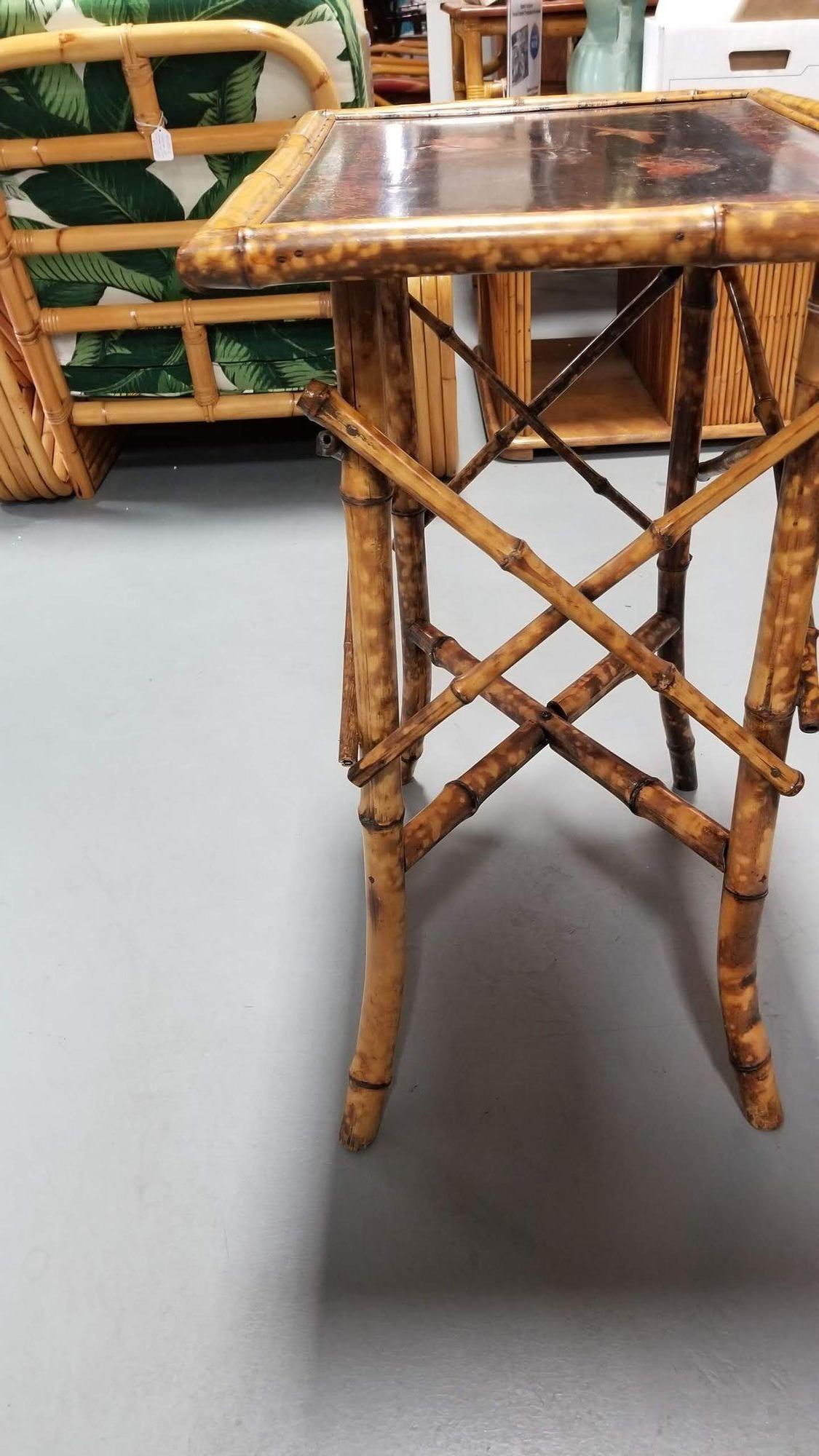 Early 20th Century Original Hand Painted Tiger Bamboo Pedestal Side Table For Sale