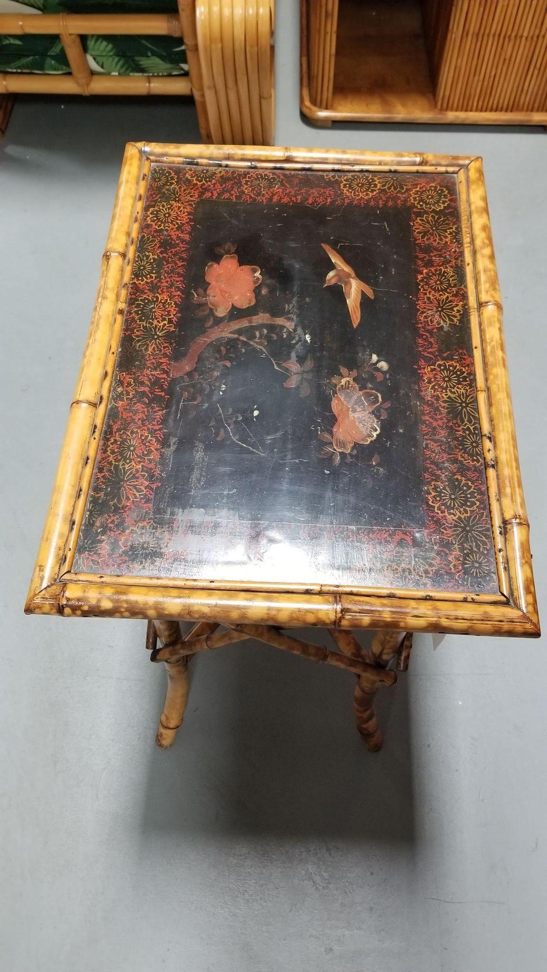 Early 20th Century Original Hand Painted Tiger Bamboo Pedestal Side Table For Sale