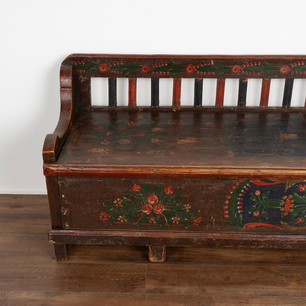 Original Hand Painted Vintage Folk Art Bench with Storage, Hungary, circa 1880 4