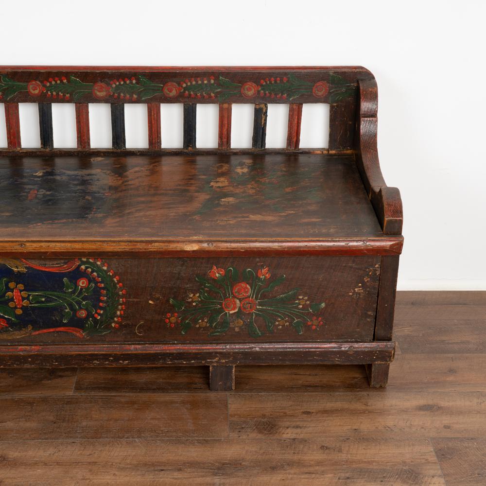 Original Hand Painted Vintage Folk Art Bench with Storage, Hungary, circa 1880 5