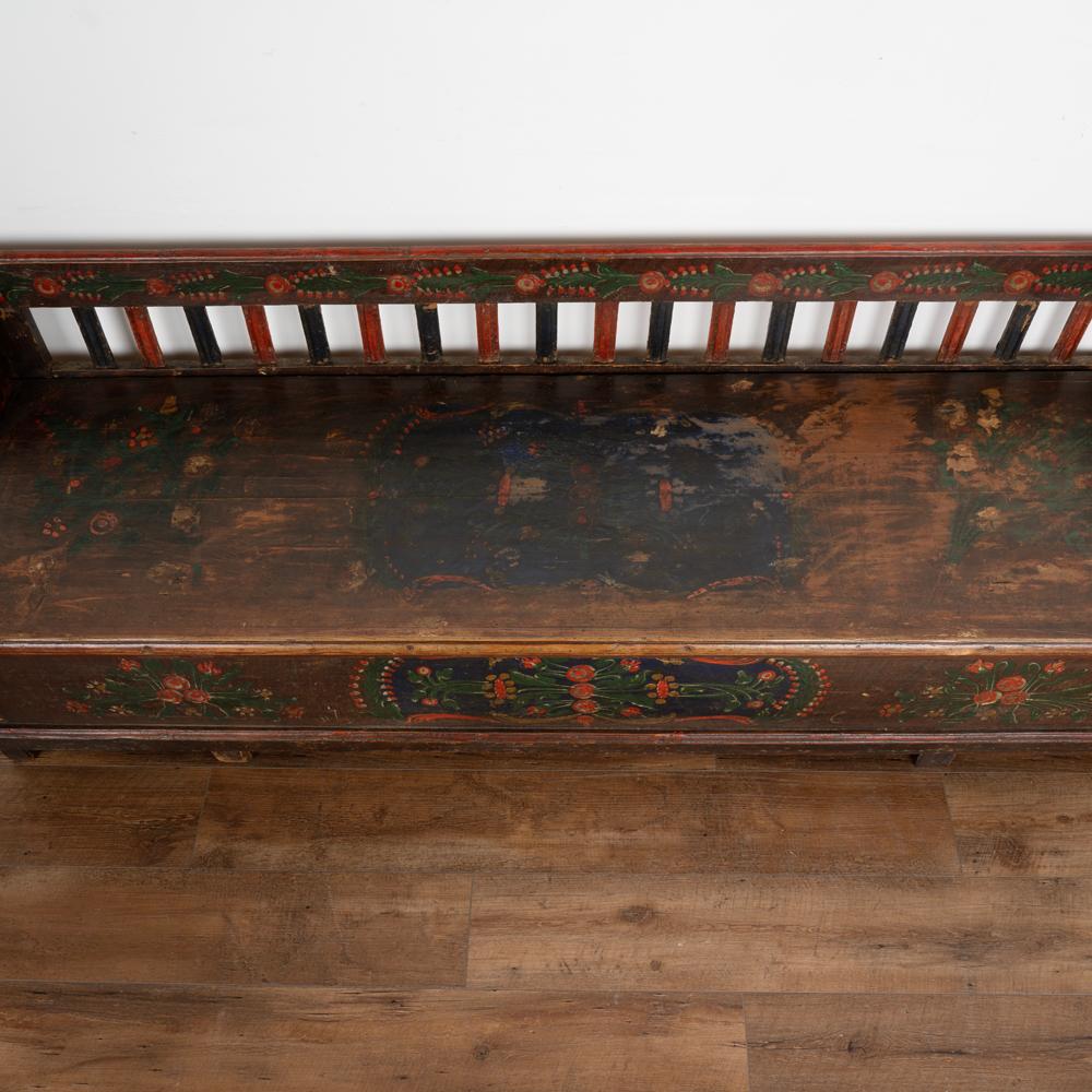 Original Hand Painted Vintage Folk Art Bench with Storage, Hungary, circa 1880 6