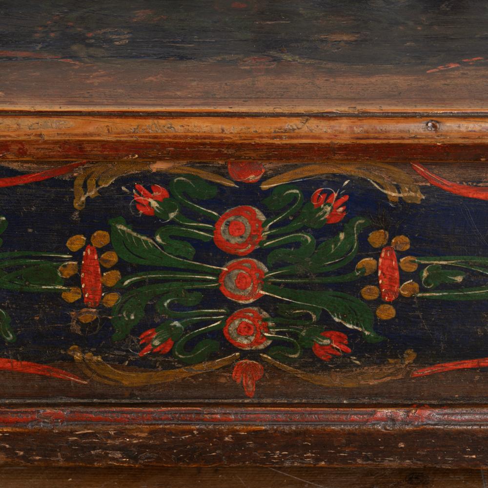 Wood Original Hand Painted Vintage Folk Art Bench with Storage, Hungary, circa 1880