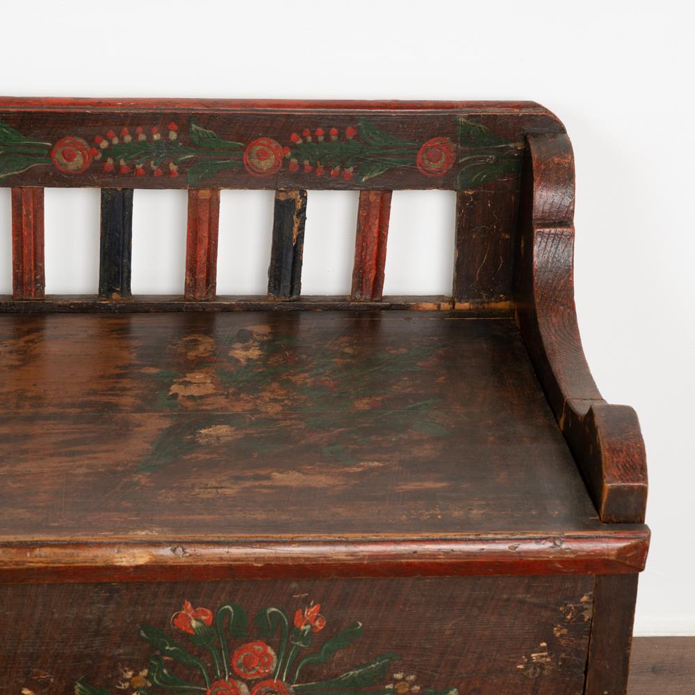 Original Hand Painted Vintage Folk Art Bench with Storage, Hungary, circa 1880 2