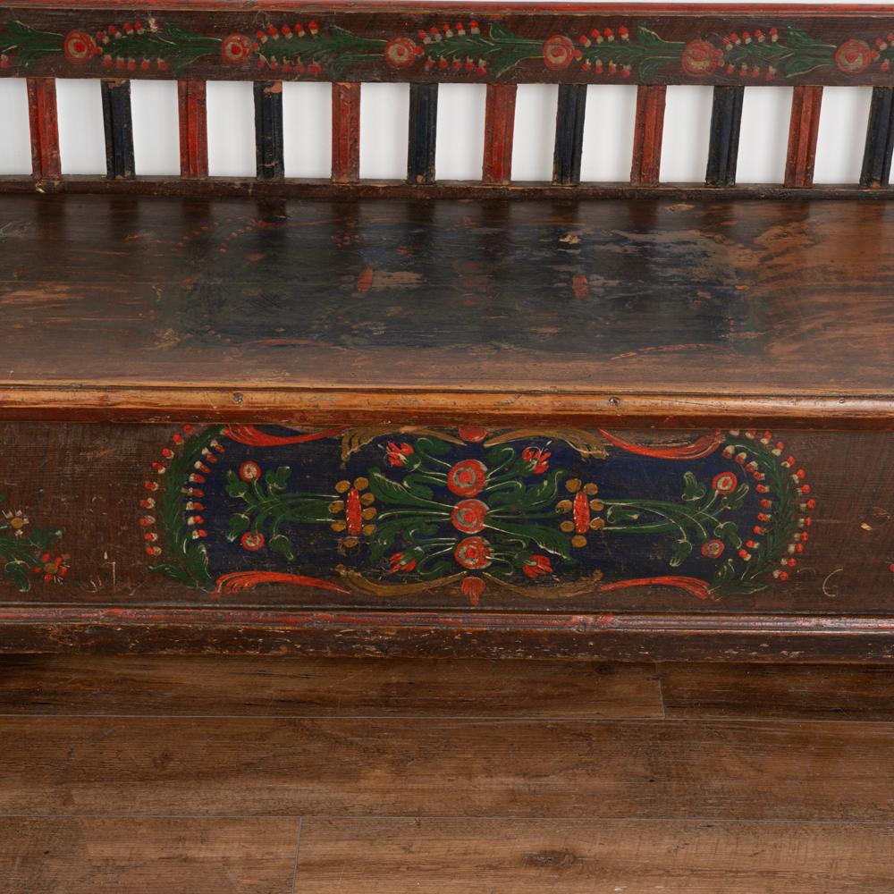 Original Hand Painted Vintage Folk Art Bench with Storage, Hungary, circa 1880 3