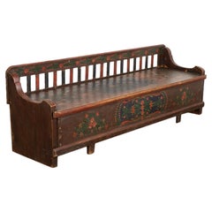 Original Hand Painted Vintage Folk Art Bench with Storage, Hungary, circa 1880
