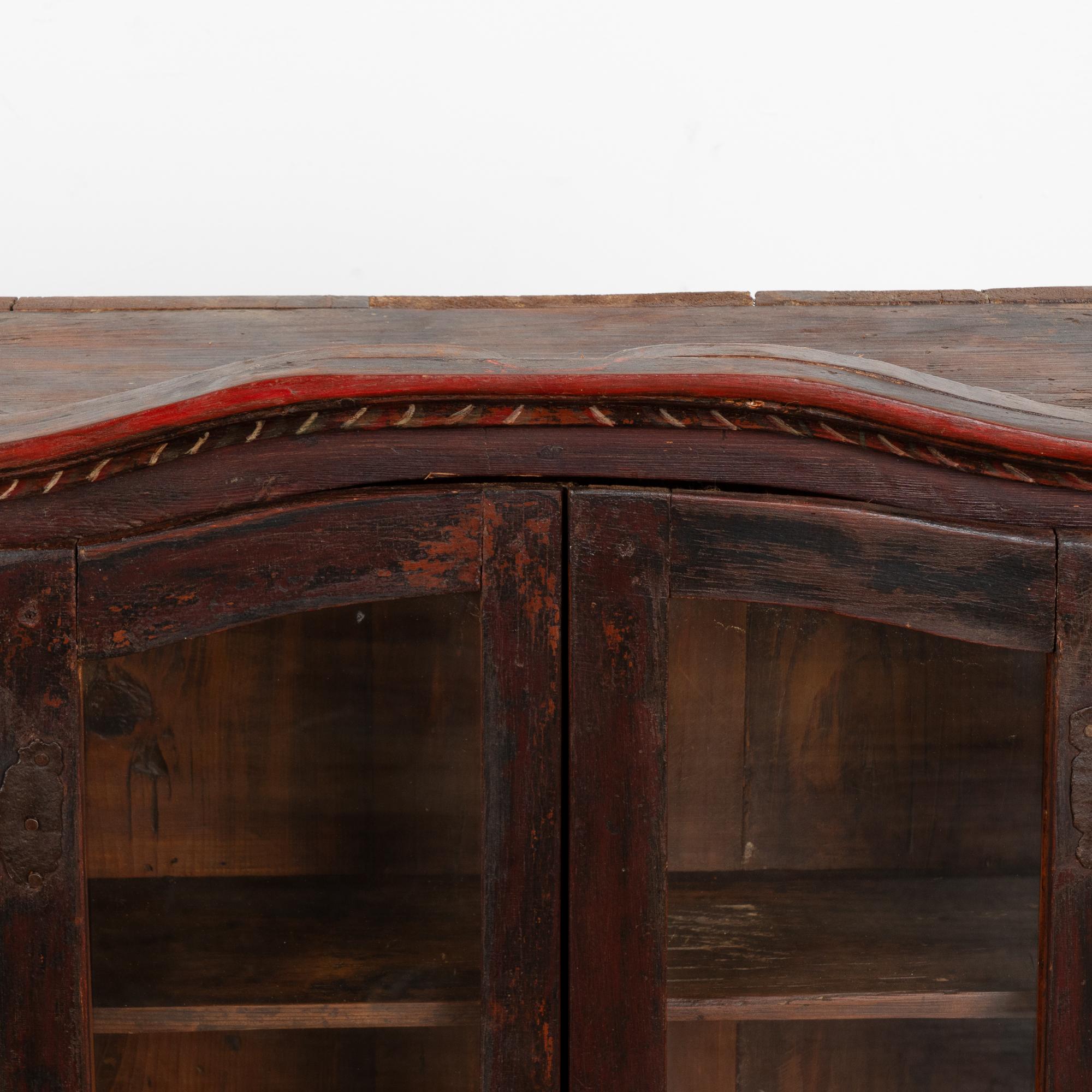 Hungarian Original Hand Painted Wall Hanging Cabinet with Glass Doors, Hungary circa 1870