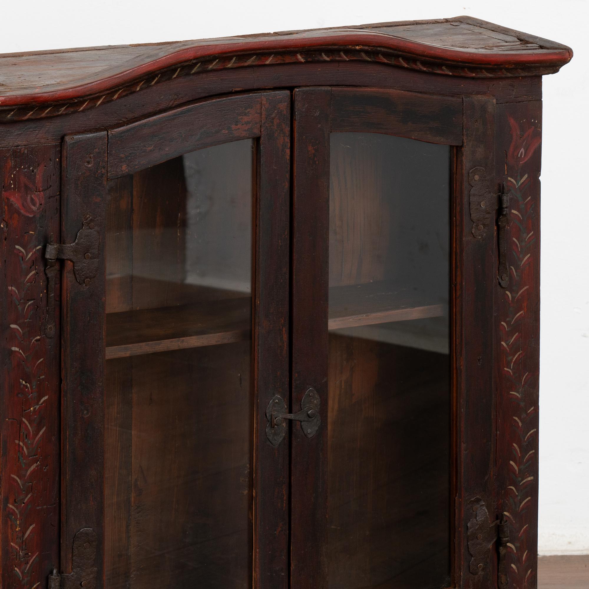 Original Hand Painted Wall Hanging Cabinet with Glass Doors, Hungary circa 1870 In Good Condition In Round Top, TX