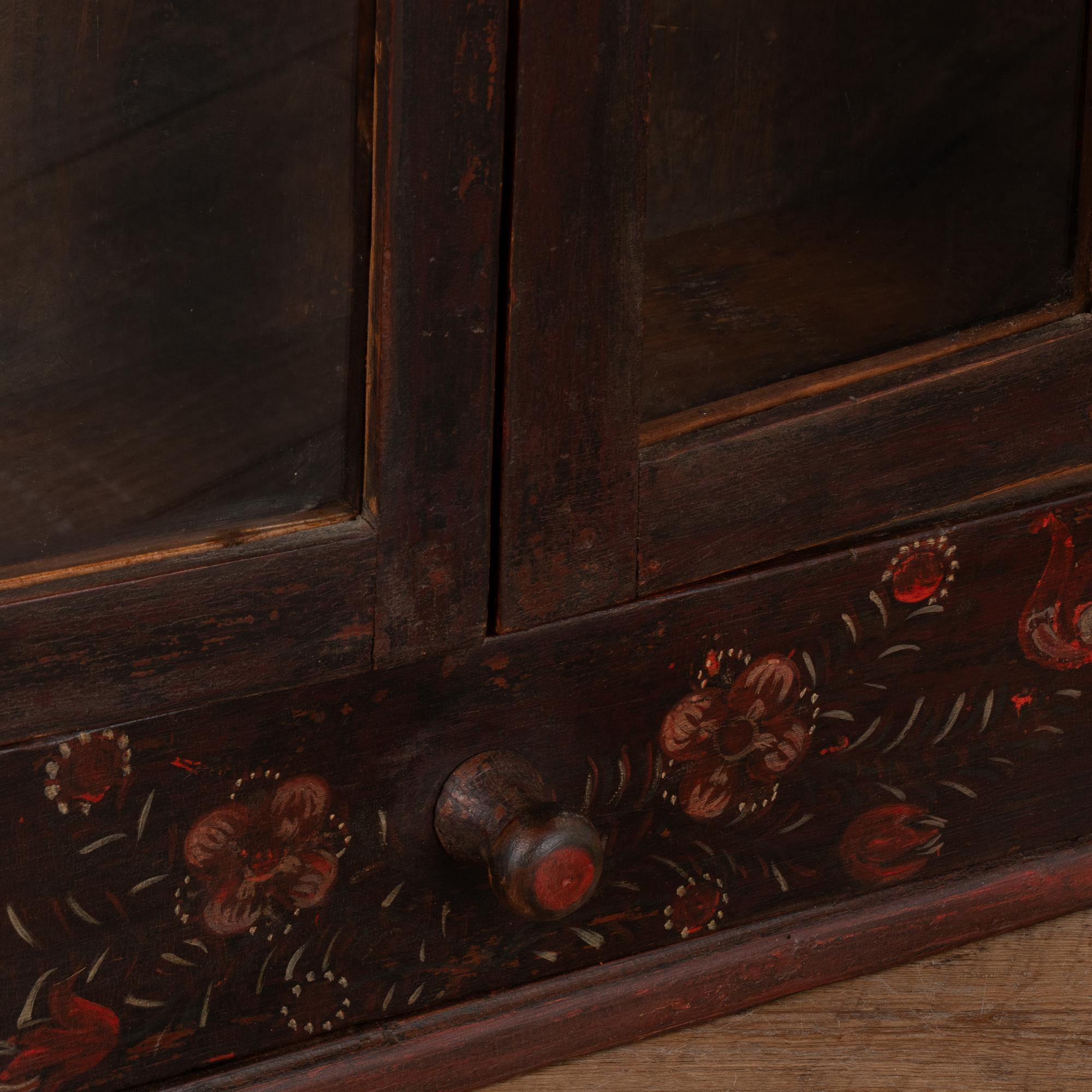 Original Hand Painted Wall Hanging Cabinet with Glass Doors, Hungary circa 1870 1
