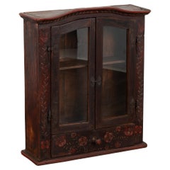 Original Hand Painted Wall Hanging Cabinet with Glass Doors, Hungary circa 1870