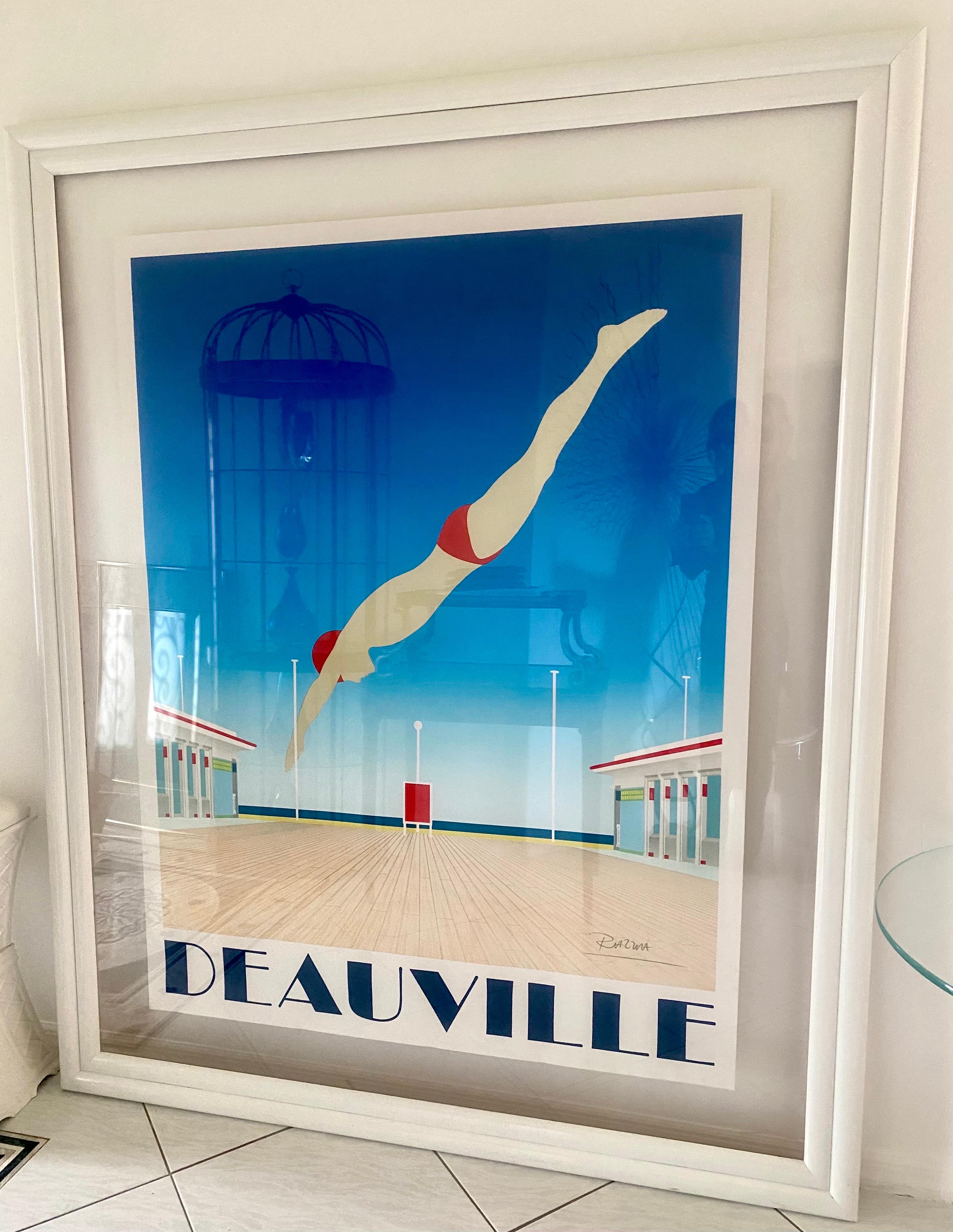 French Original Hand Signed Razzia Framed Deauville Poster, Art Deco For Sale