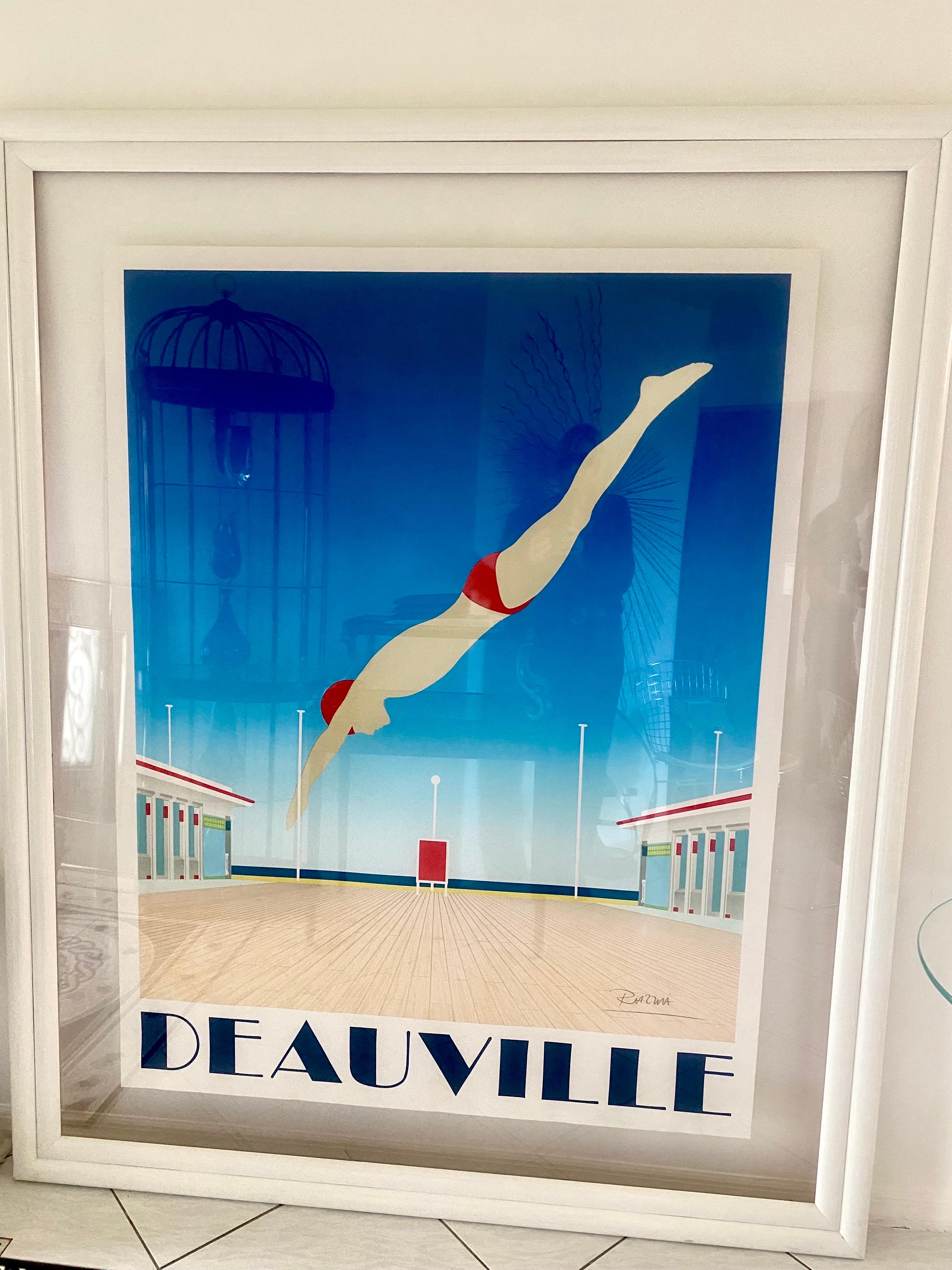 Original Hand Signed Razzia Framed Deauville Poster, Art Deco In Good Condition For Sale In Miami, FL
