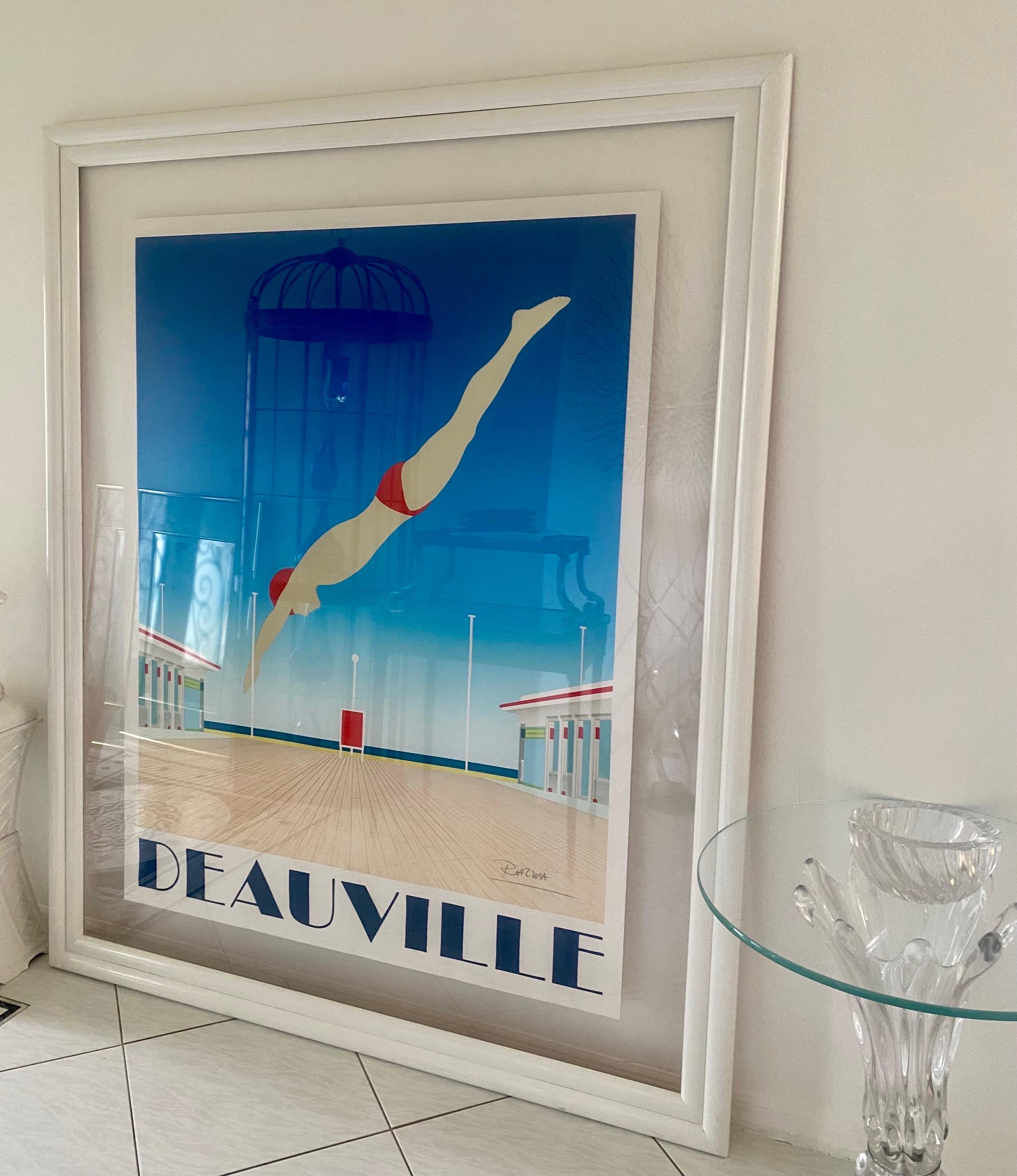 Acrylic Original Hand Signed Razzia Framed Deauville Poster, Art Deco For Sale