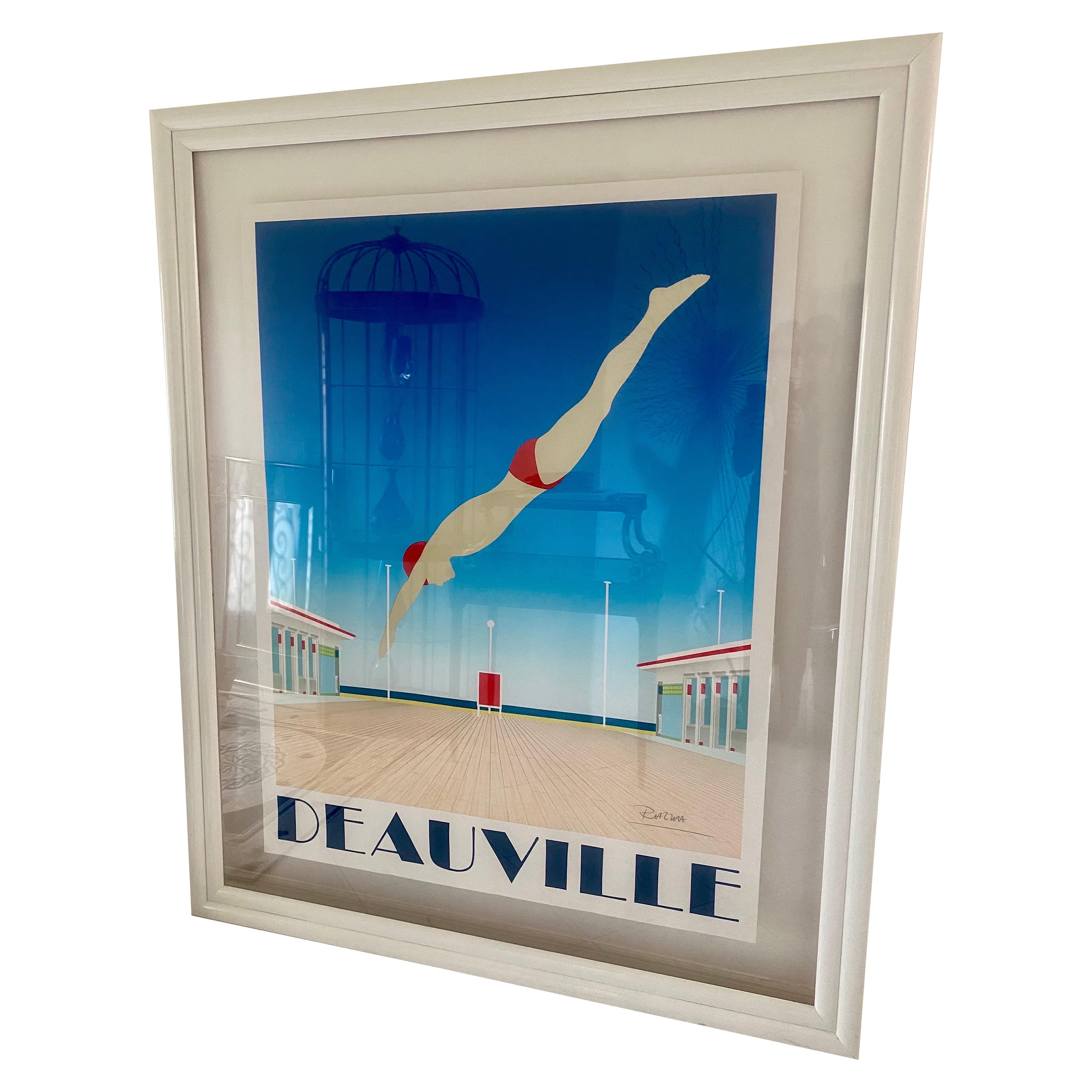 Affiche originale de Deauville encadrée et signée à la main par Razzia, style Art déco