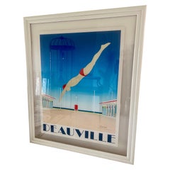 Affiche originale de Deauville encadrée et signée à la main par Razzia, style Art déco