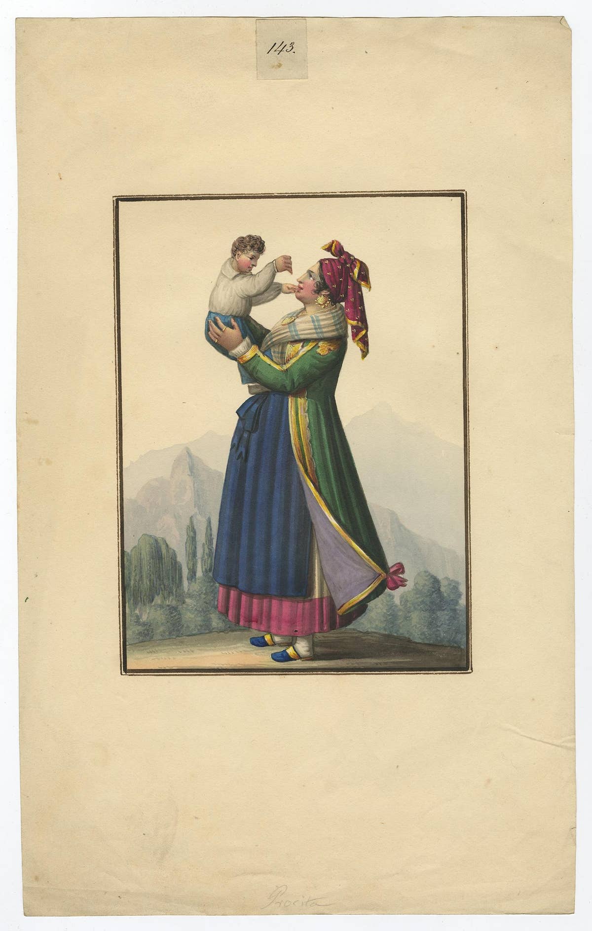 Original Handcolored Print of an East European Woman & Child 'Poland?', ca.1890